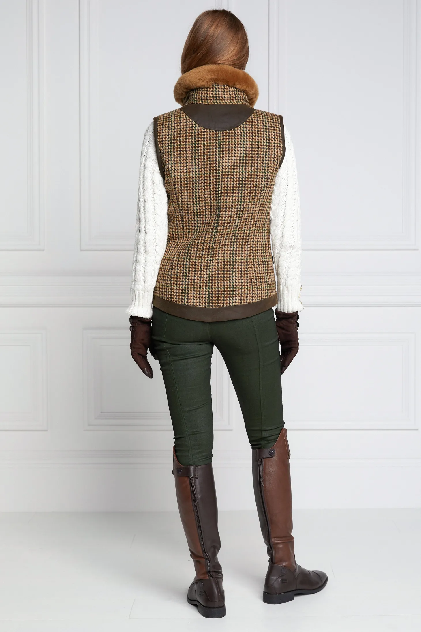 Women Holland Cooper Gilets | Tailoring | Aviator Gilet (Hailes Green Tweed)