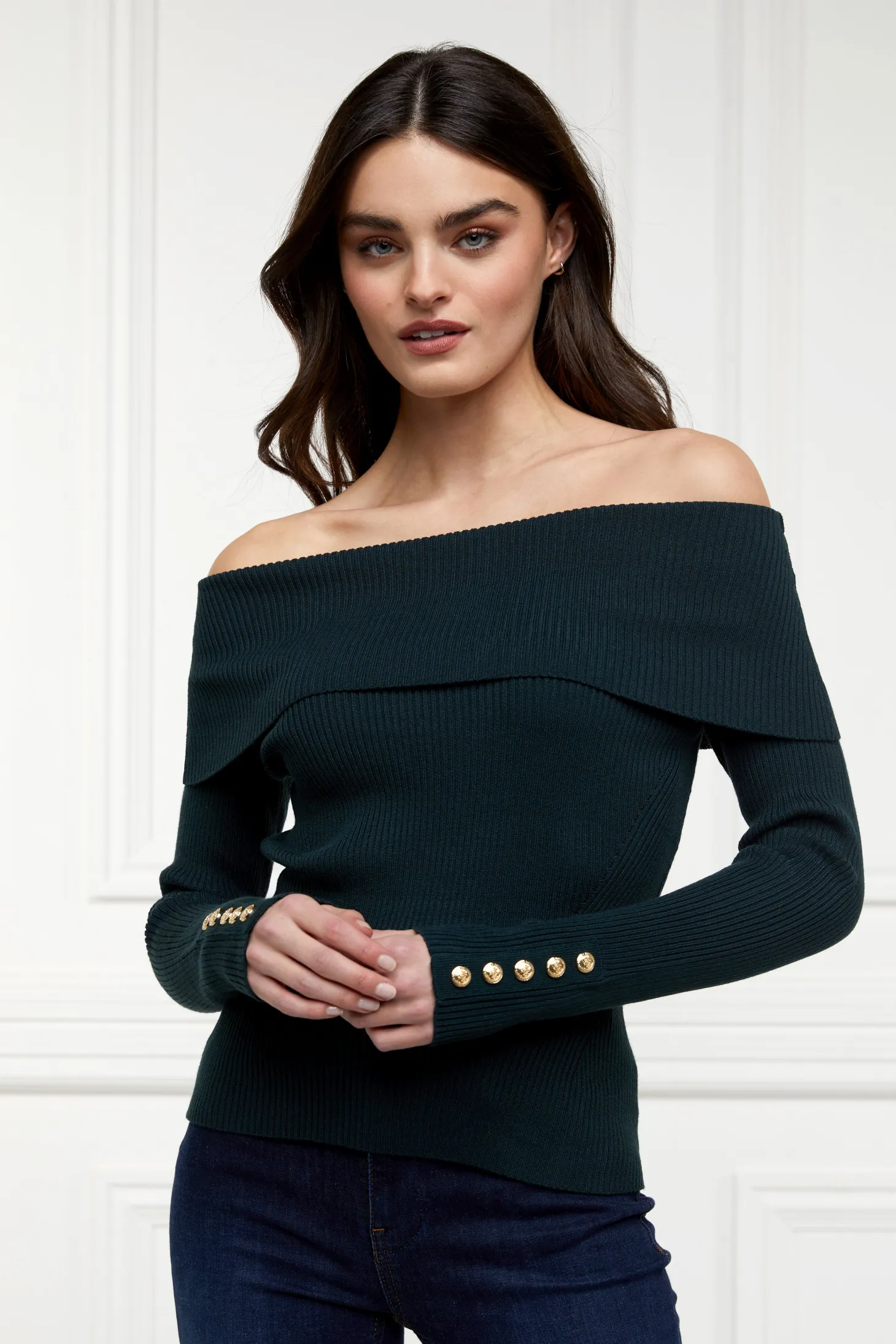 Women Holland Cooper Tops | Knitwear | Bardot Knit (Deep Emerald)