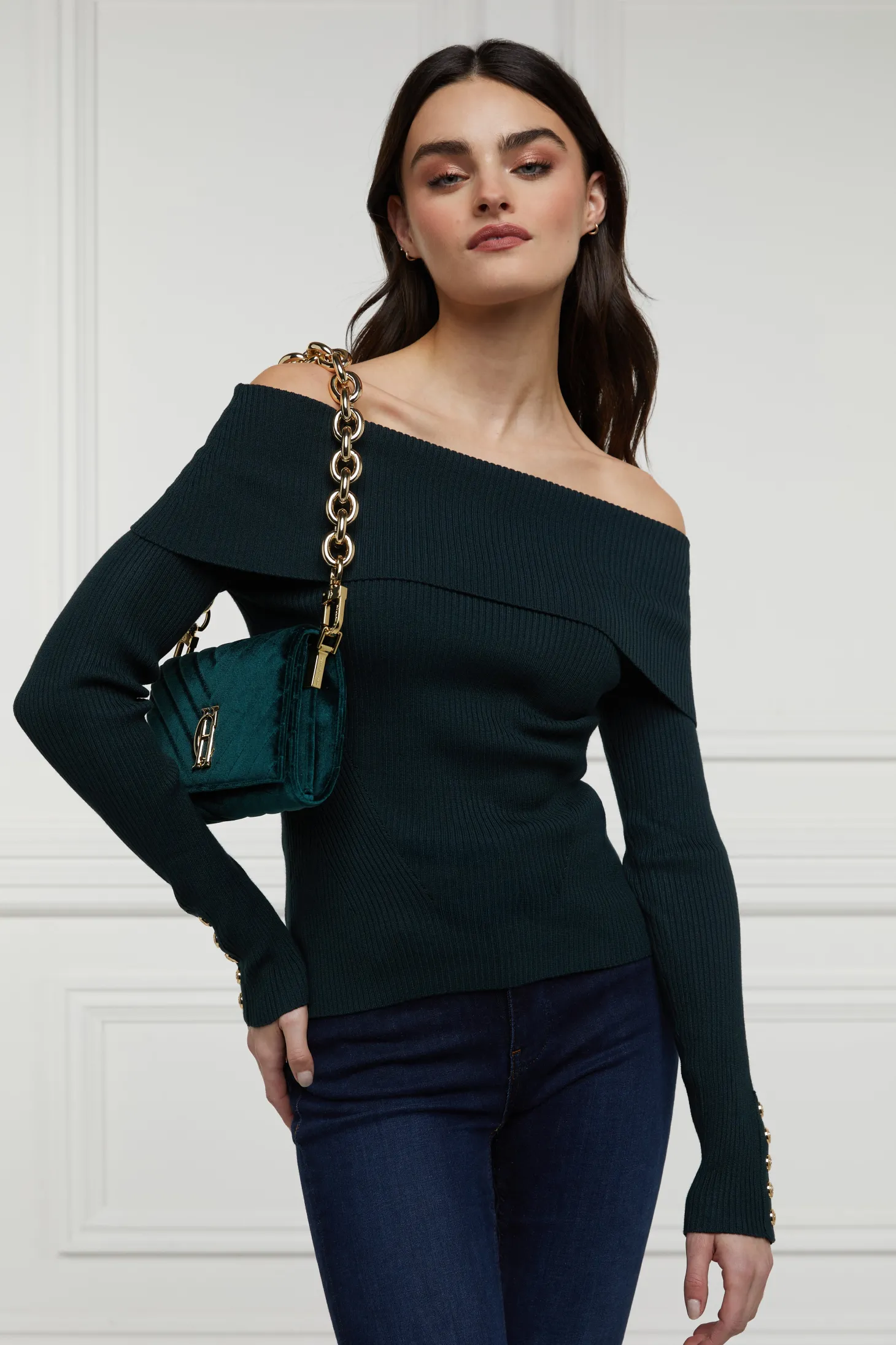 Women Holland Cooper Tops | Knitwear | Bardot Knit (Deep Emerald)