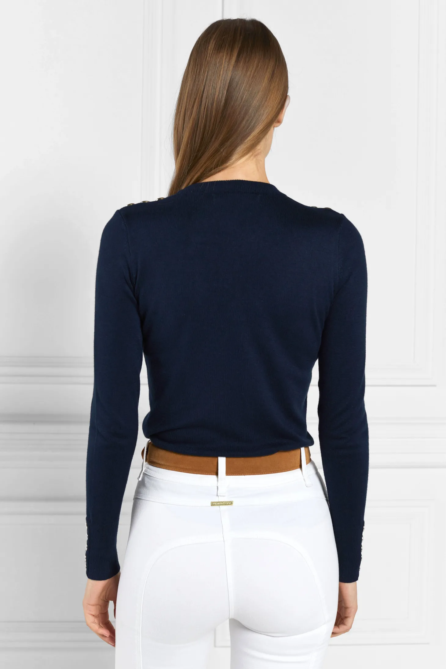 Women Holland Cooper Knitwear | Buttoned Knit Crew Neck (Ink Navy)