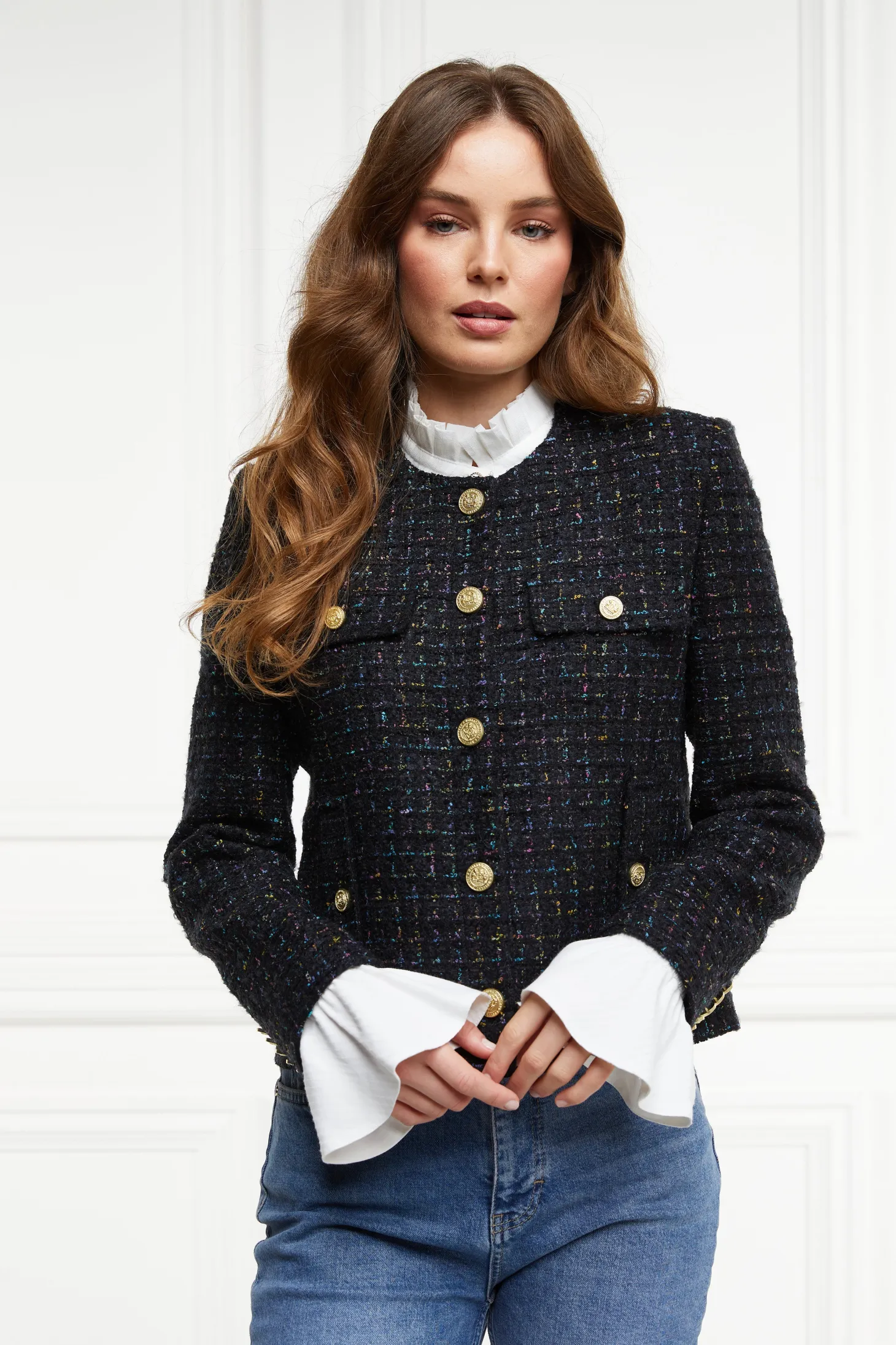 Women Holland Cooper Jackets | Tailoring | Chelsea Jacket (Black Rainbow Sparkle Tweed)