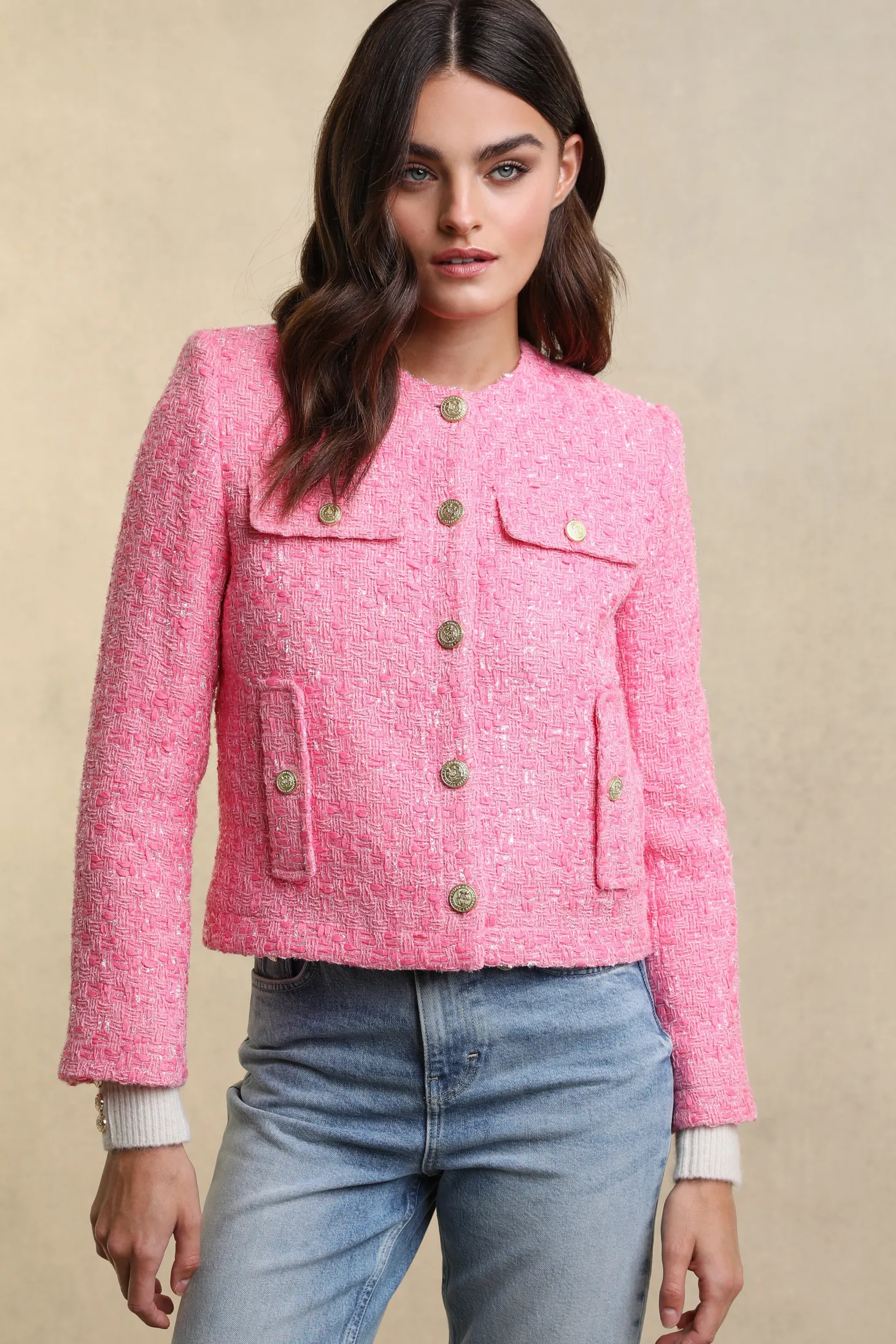 Women Holland Cooper Jackets | Tailoring | Chelsea Jacket (Pop Pink Boucle)