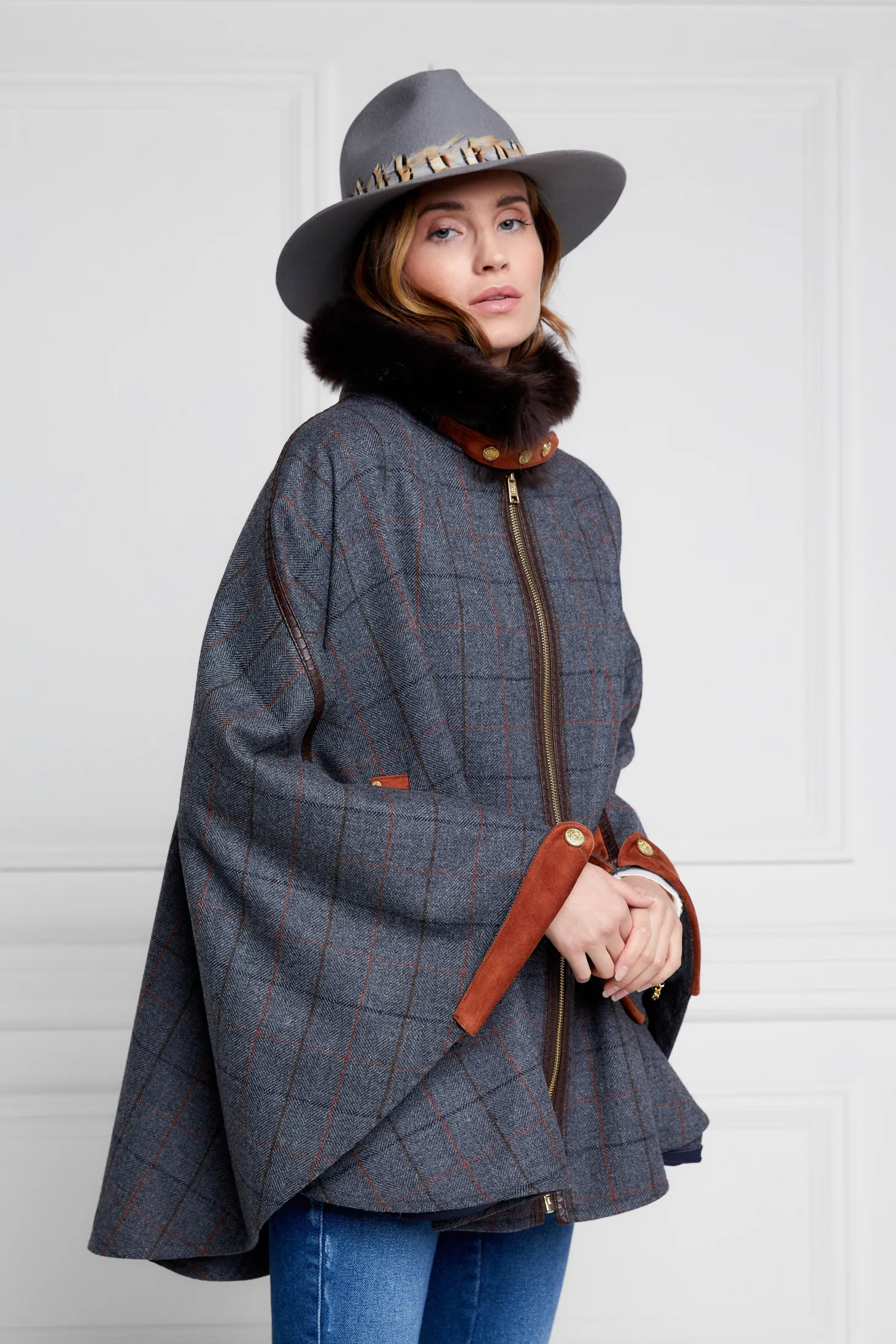 Women Holland Cooper Capes | Tailoring | Chiltern Cape (Mid Blue Check)