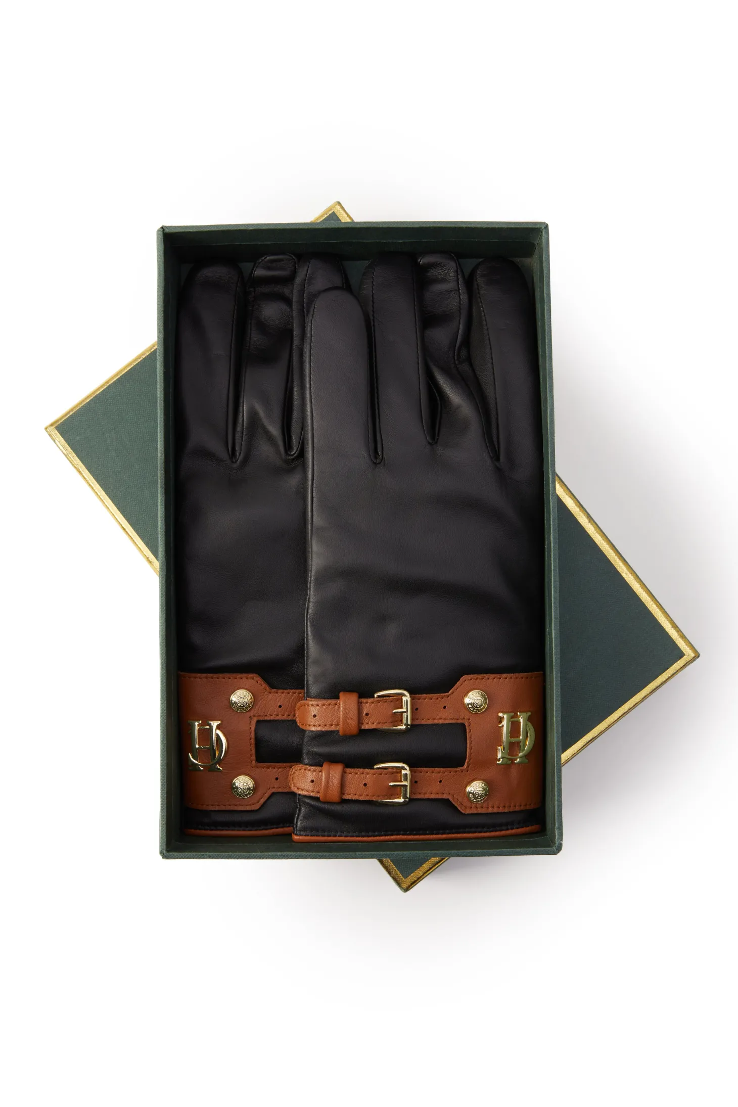 Women Holland Cooper Gloves | Gloves | Contrast Leather Gloves (Black Tan)