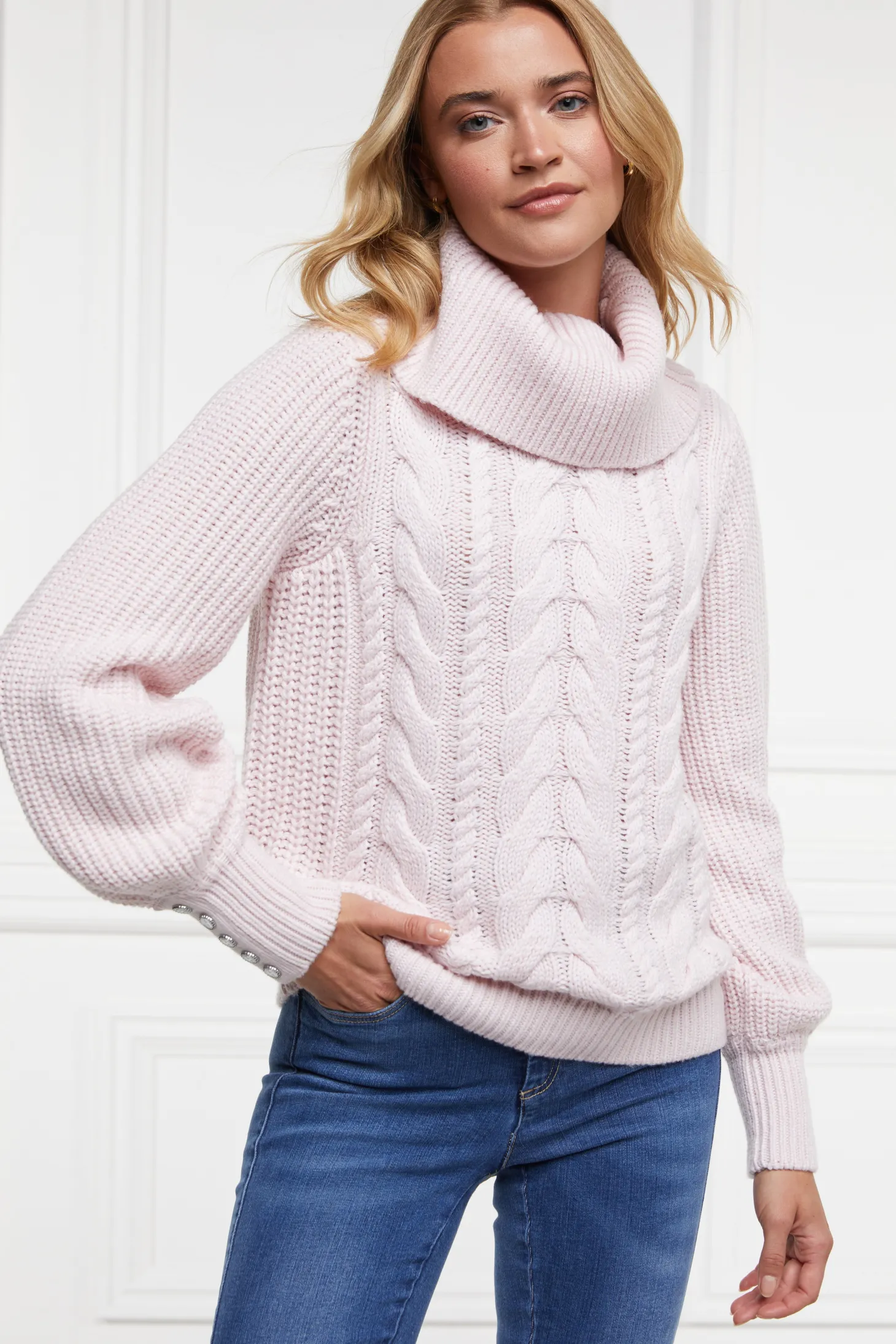 Women Holland Cooper Knitwear | Corded Roll Neck Knit (Ice Pink)