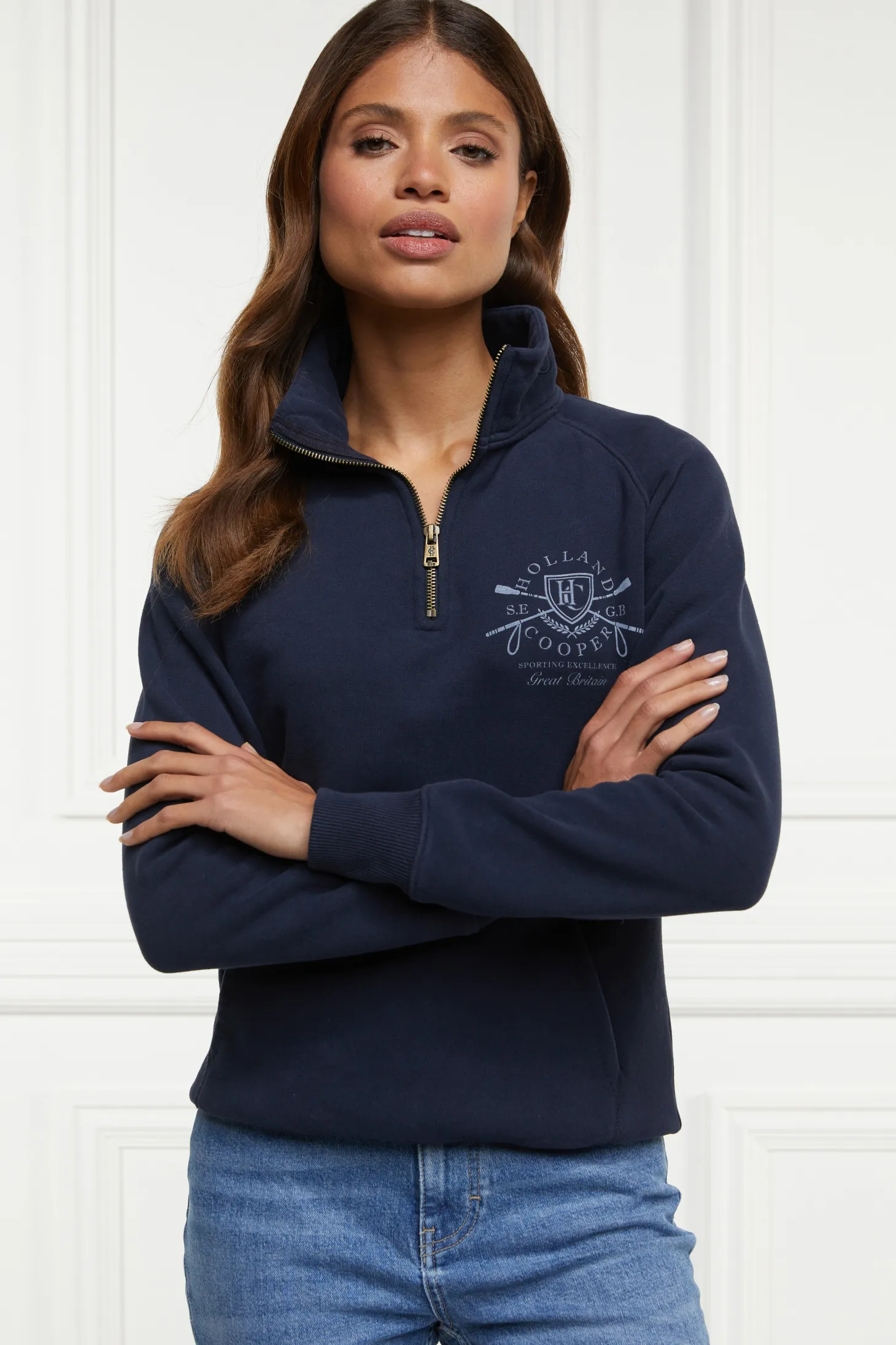 Women Holland Cooper Hoodies & Sweatshirts | Sweatshirts | Crest Zip Henley (Ink Navy)