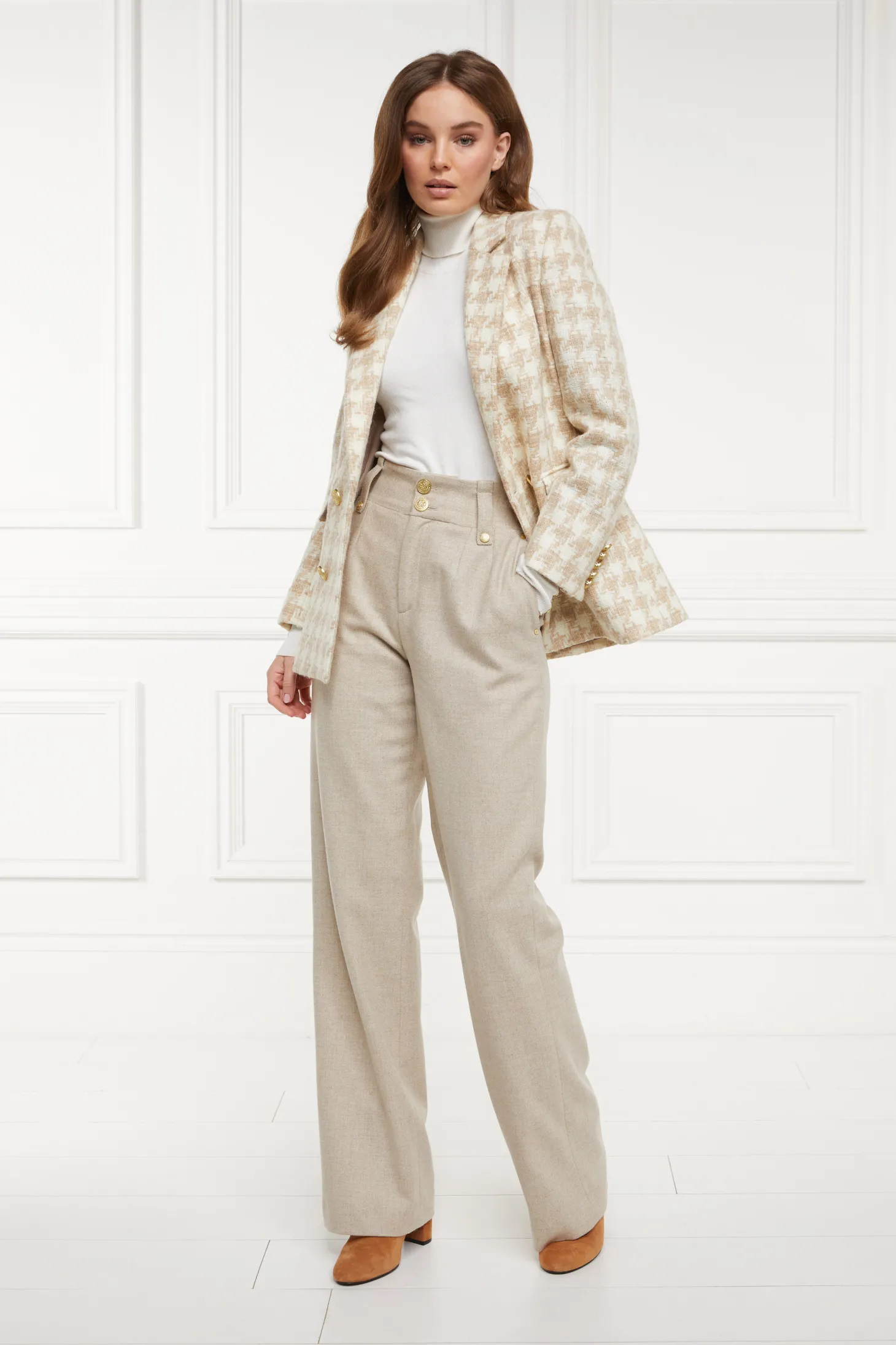 Women Holland Cooper Blazers | Tailoring | Double Breasted Blazer (Camel Houndstooth)