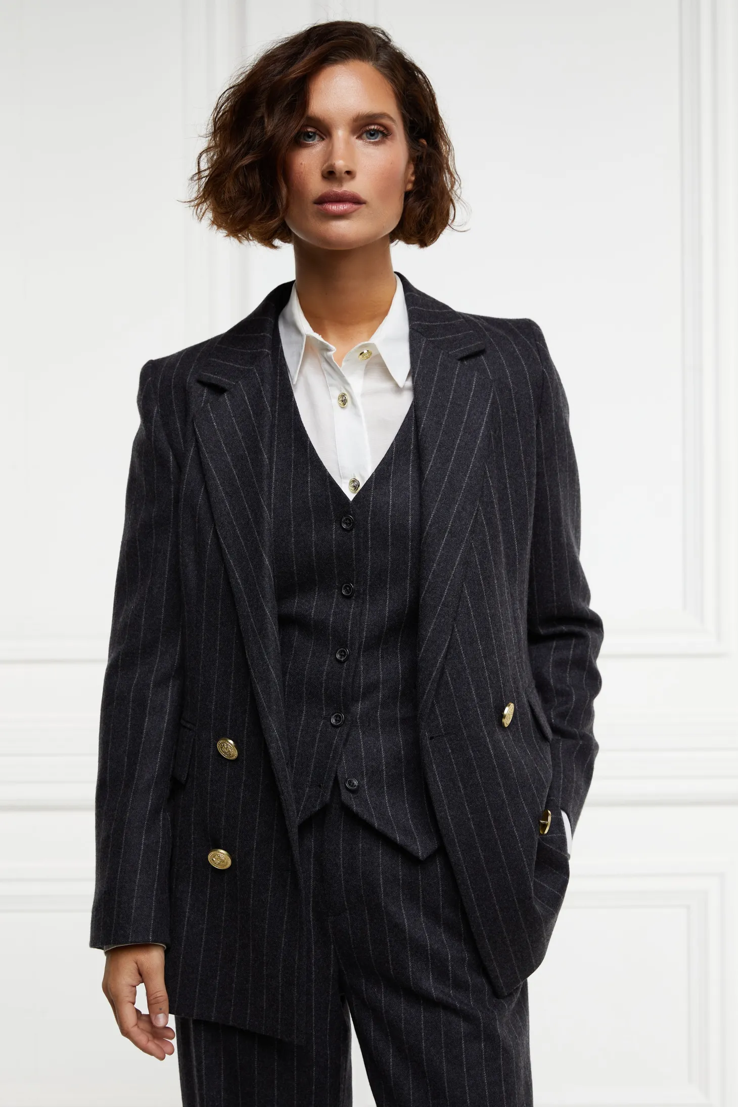 Women Holland Cooper Blazers | Tailoring | Double Breasted Blazer (Charcoal Pinstripe)