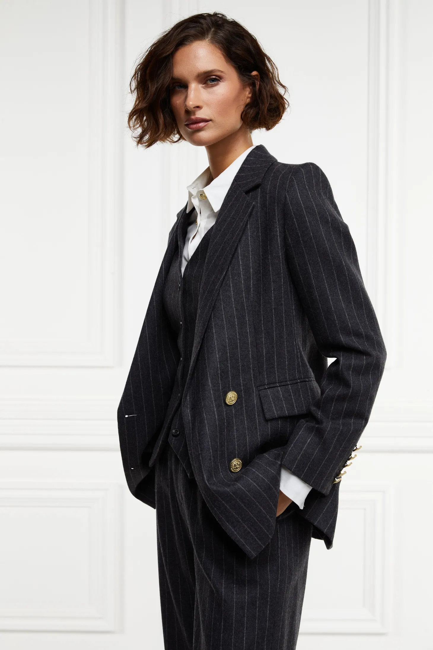 Women Holland Cooper Blazers | Tailoring | Double Breasted Blazer (Charcoal Pinstripe)