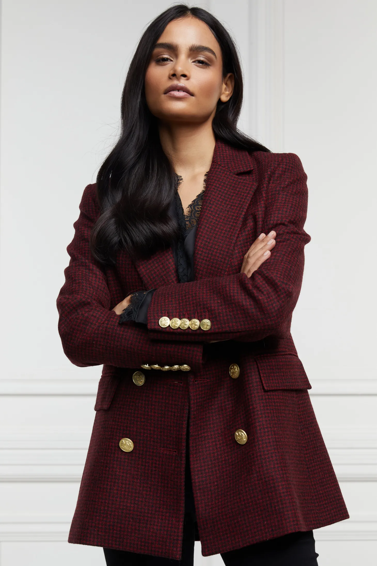 Women Holland Cooper Blazers | Tailoring | Double Breasted Blazer (Deep Red Houndstooth)