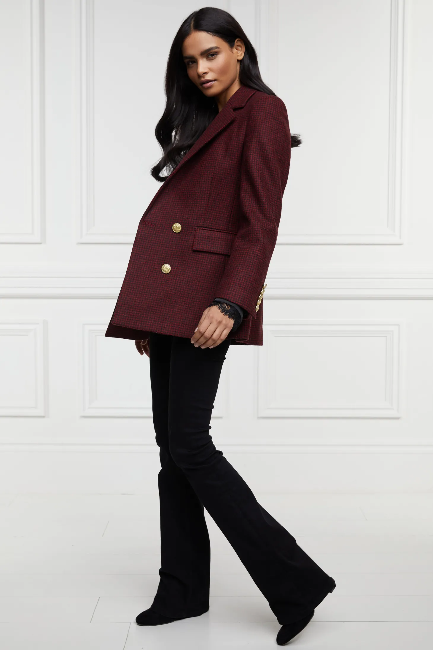 Women Holland Cooper Blazers | Tailoring | Double Breasted Blazer (Deep Red Houndstooth)