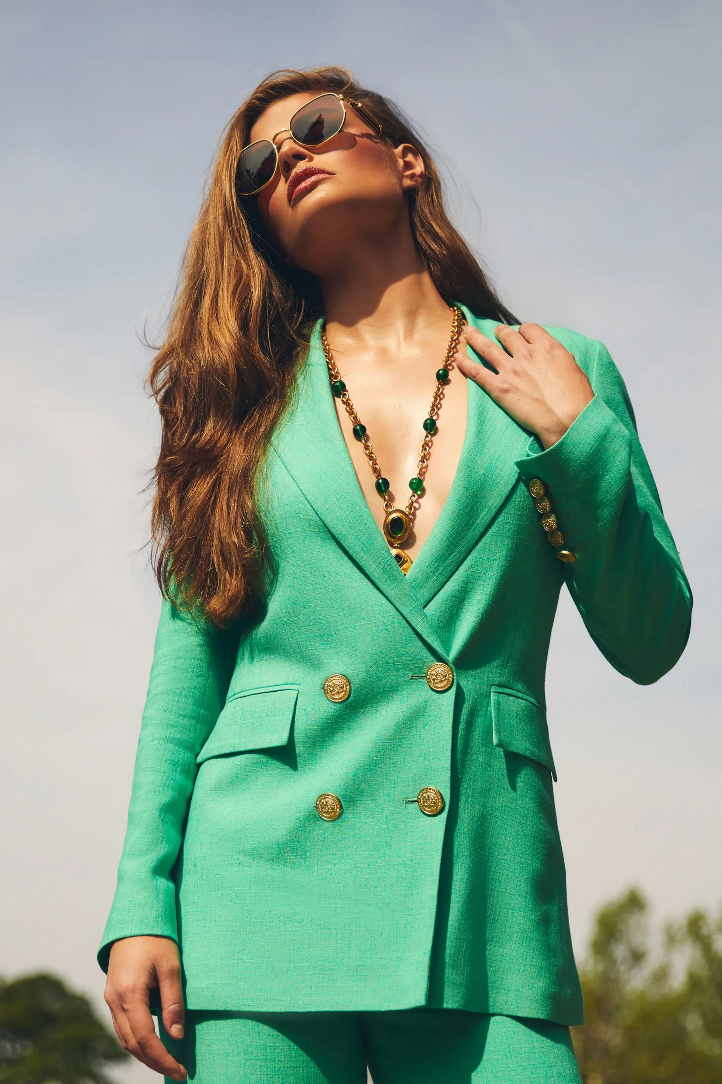 Women Holland Cooper Blazers | Tailoring | Double Breasted Blazer (Jade Linen)