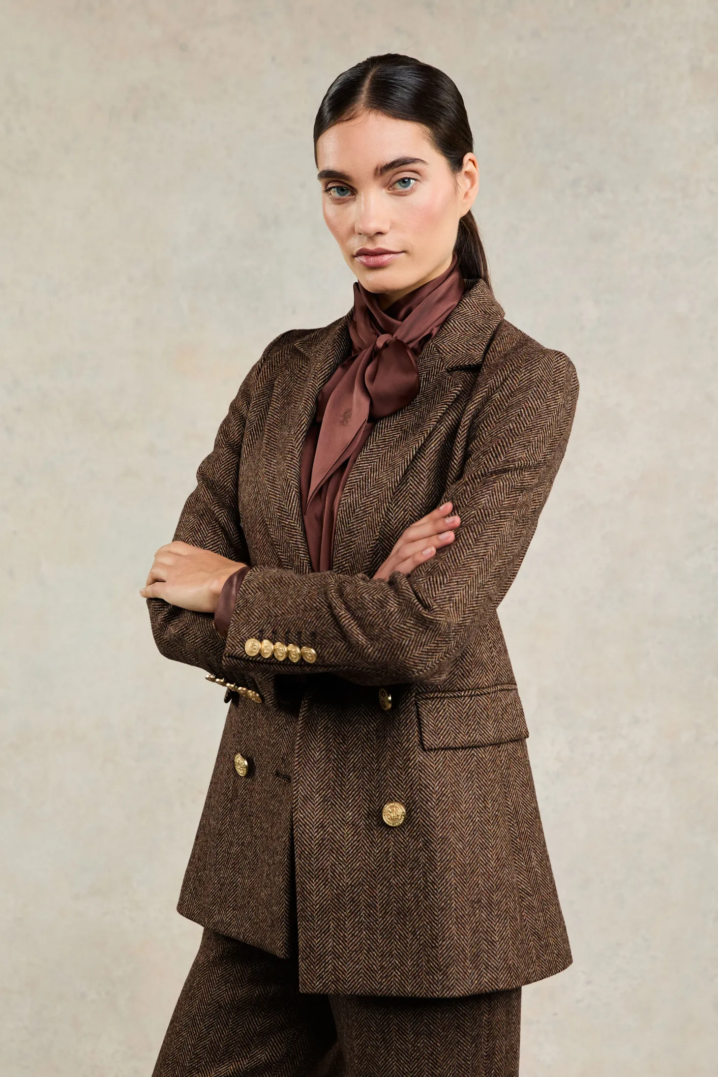 Women Holland Cooper Blazers | Tailoring | Double Breasted Blazer (Large Scale Brown Herringbone)