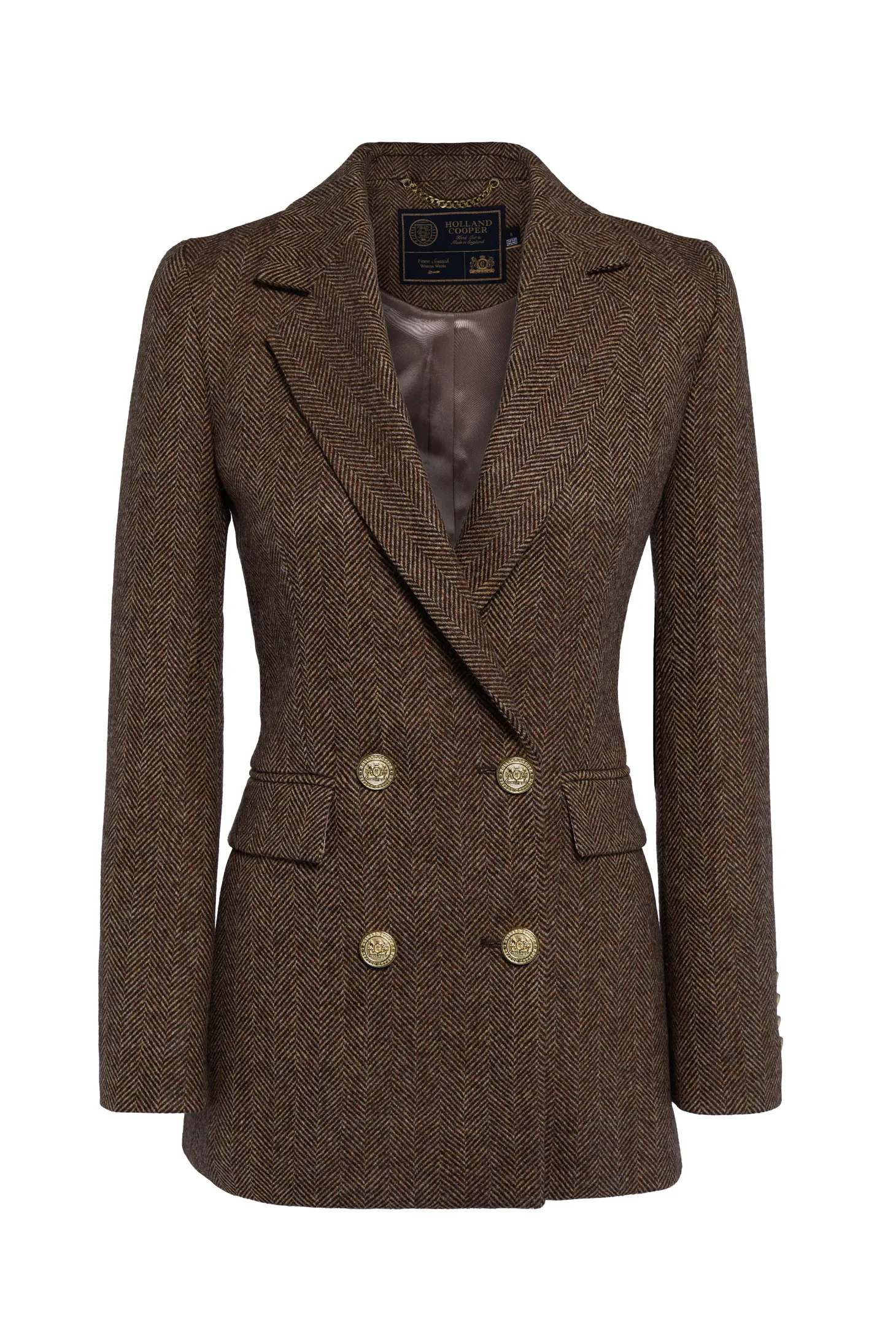 Women Holland Cooper Blazers | Tailoring | Double Breasted Blazer (Large Scale Brown Herringbone)