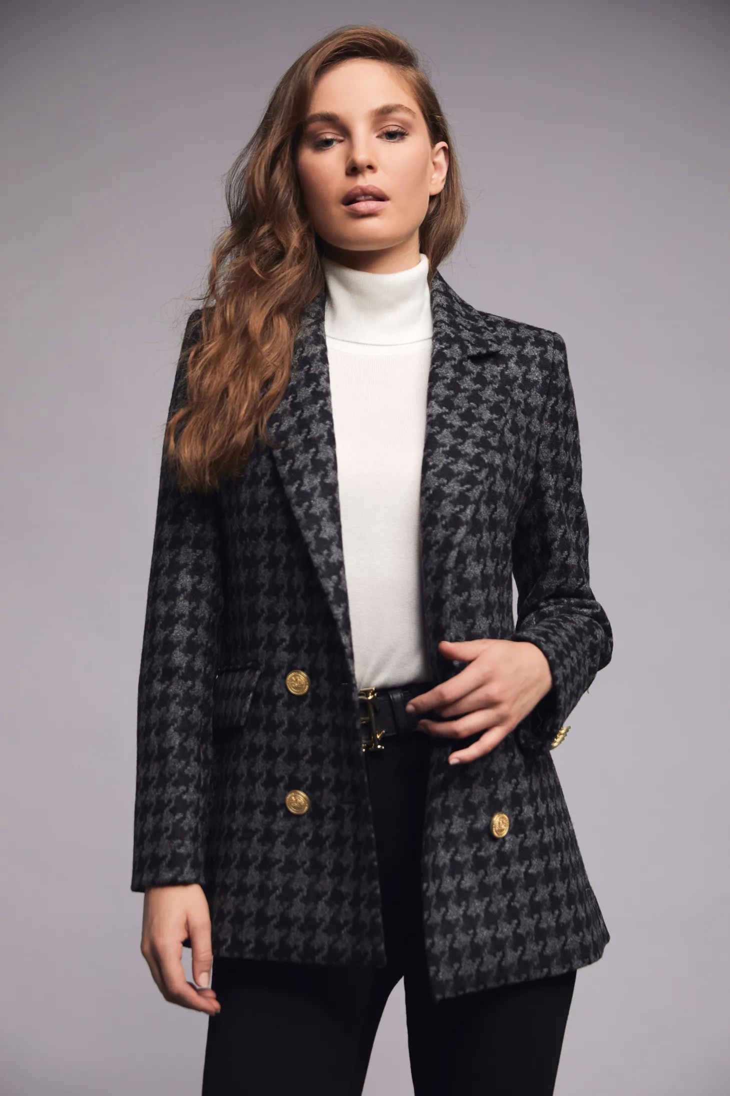 Women Holland Cooper Blazers | Tailoring | Double Breasted Blazer (Large Scale Charcoal Houndstooth)