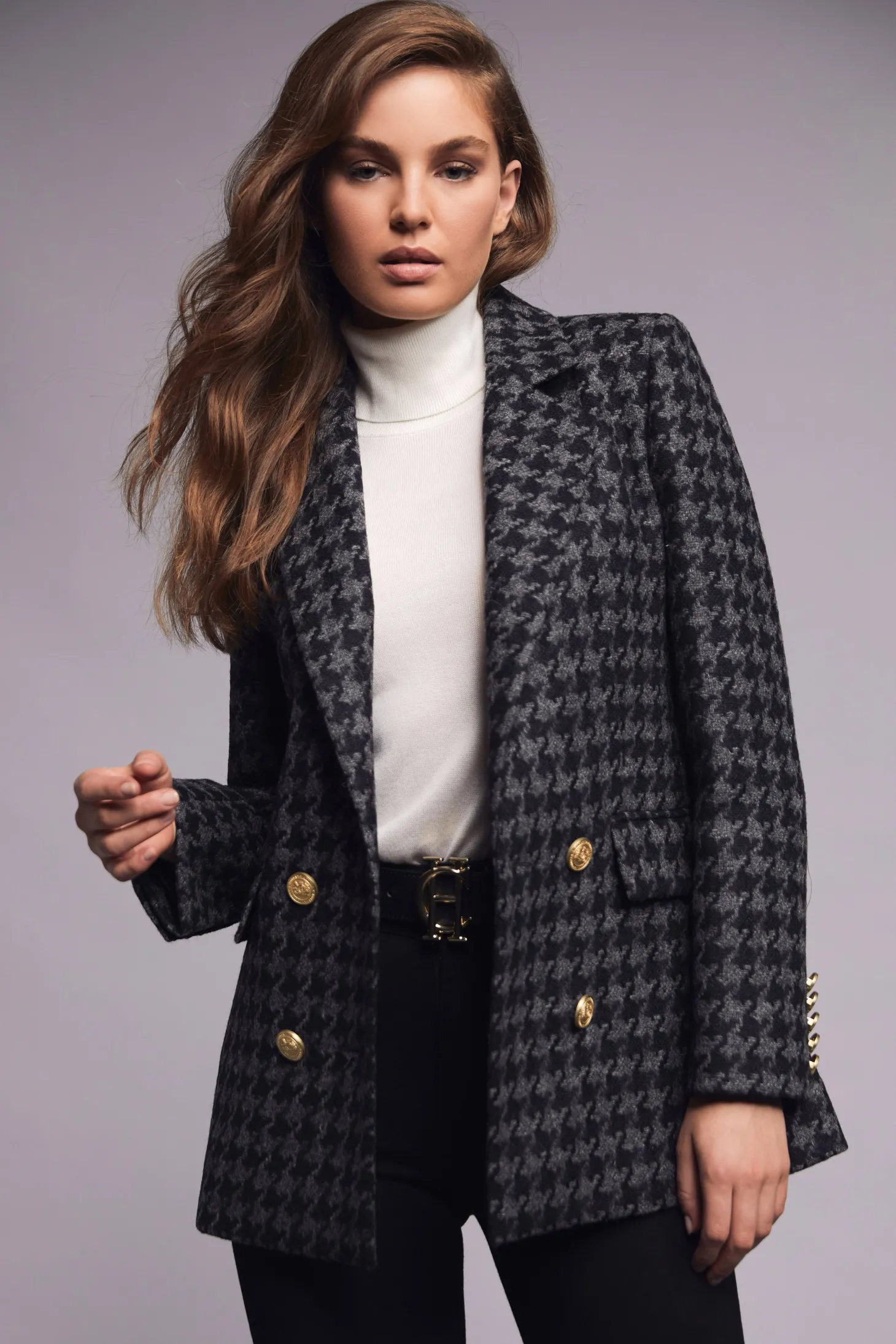 Women Holland Cooper Blazers | Tailoring | Double Breasted Blazer (Large Scale Charcoal Houndstooth)