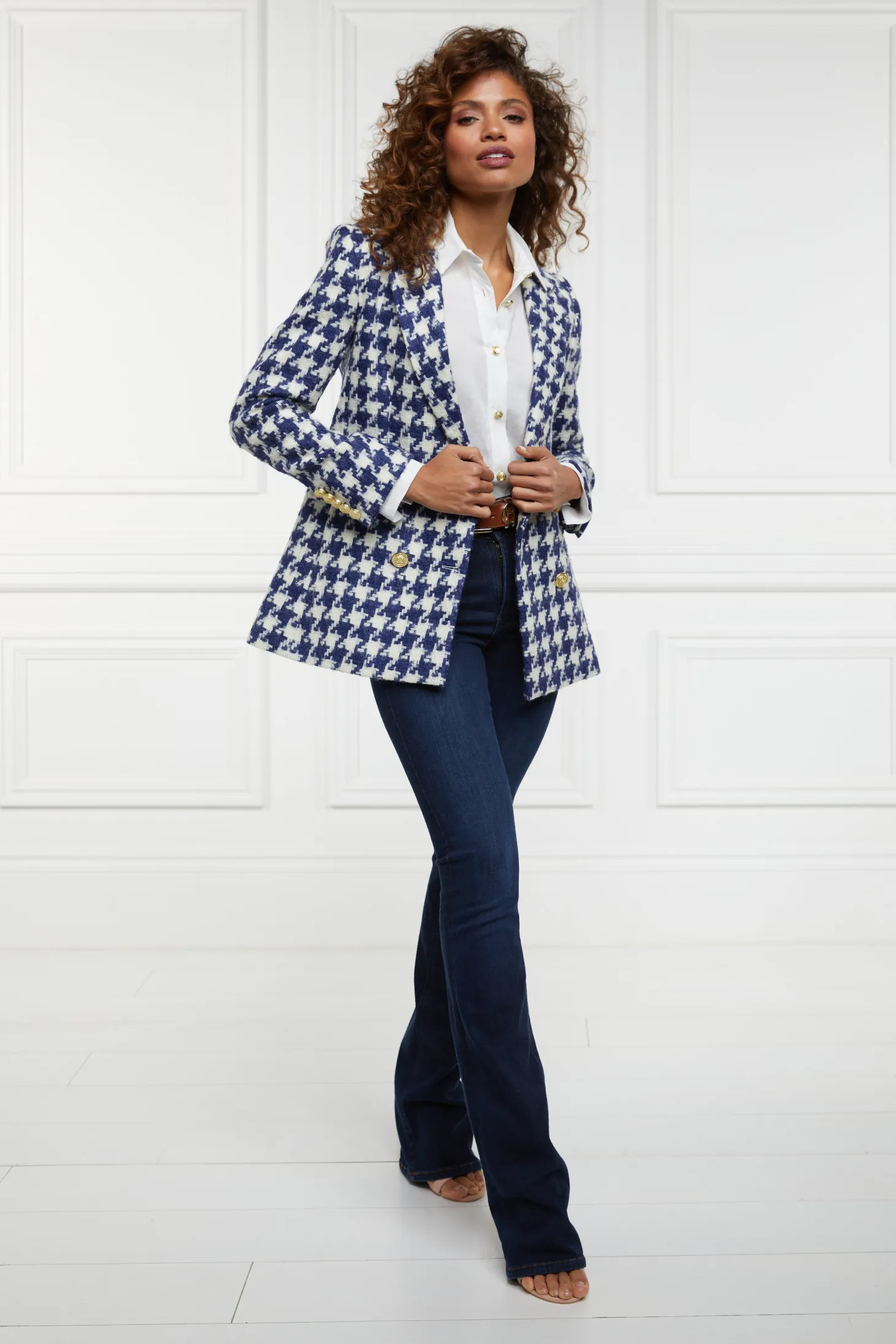 Women Holland Cooper Blazers | Tailoring | Double Breasted Blazer (Large Scale Navy Houndstooth)