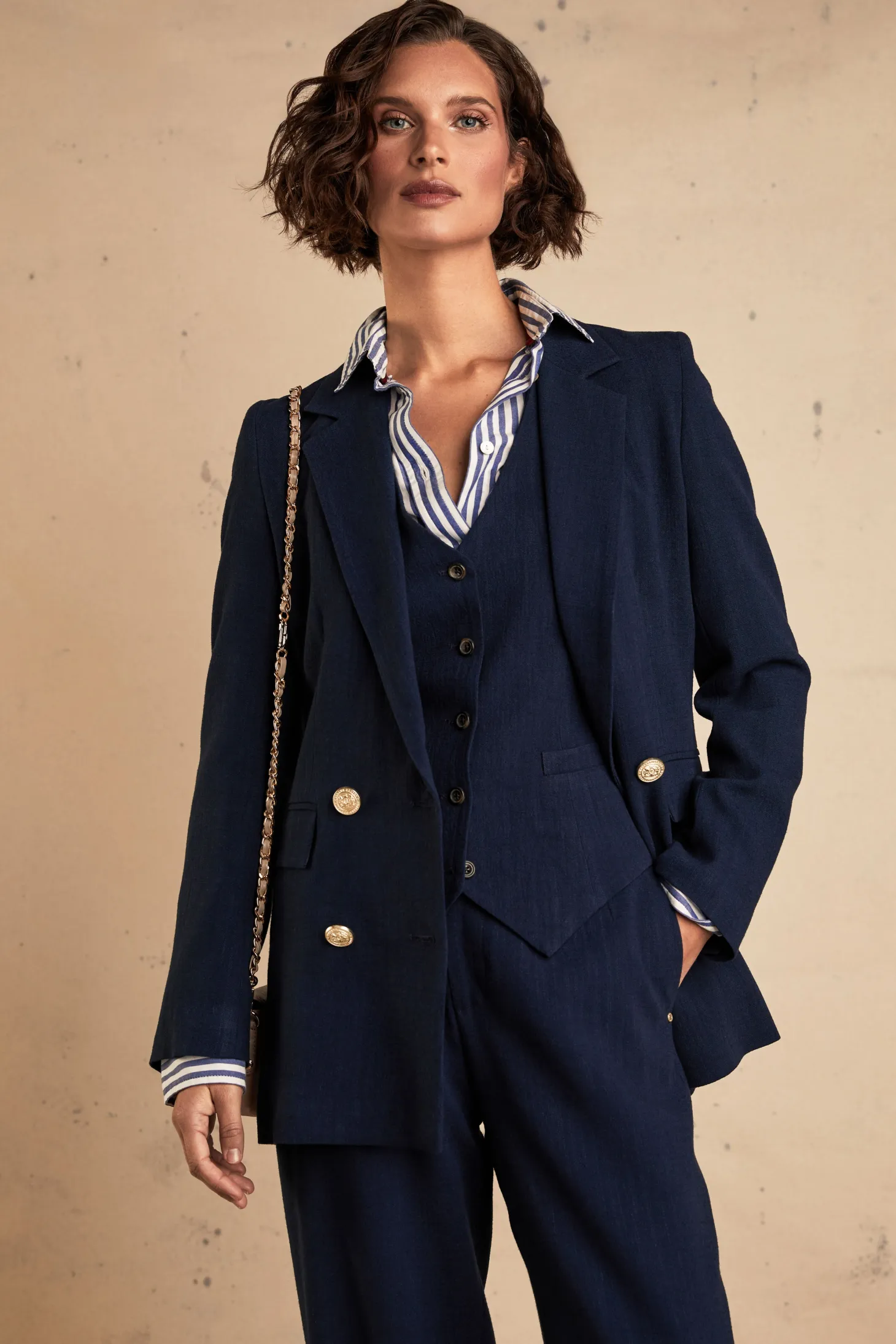 Women Holland Cooper Blazers | Tailoring | Double Breasted Blazer (Navy Linen)