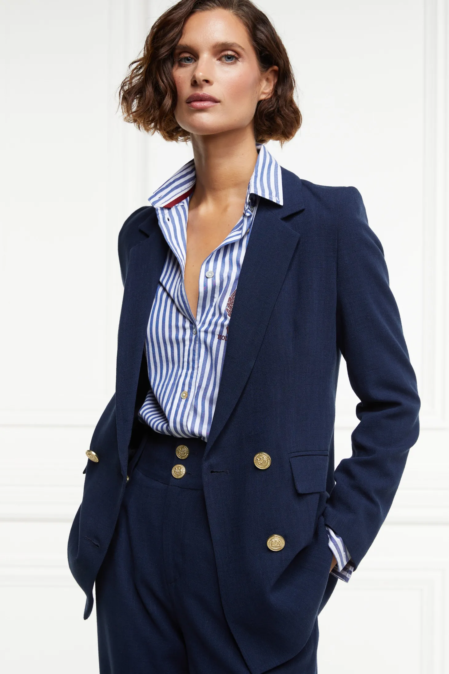 Women Holland Cooper Blazers | Tailoring | Double Breasted Blazer (Navy Linen)