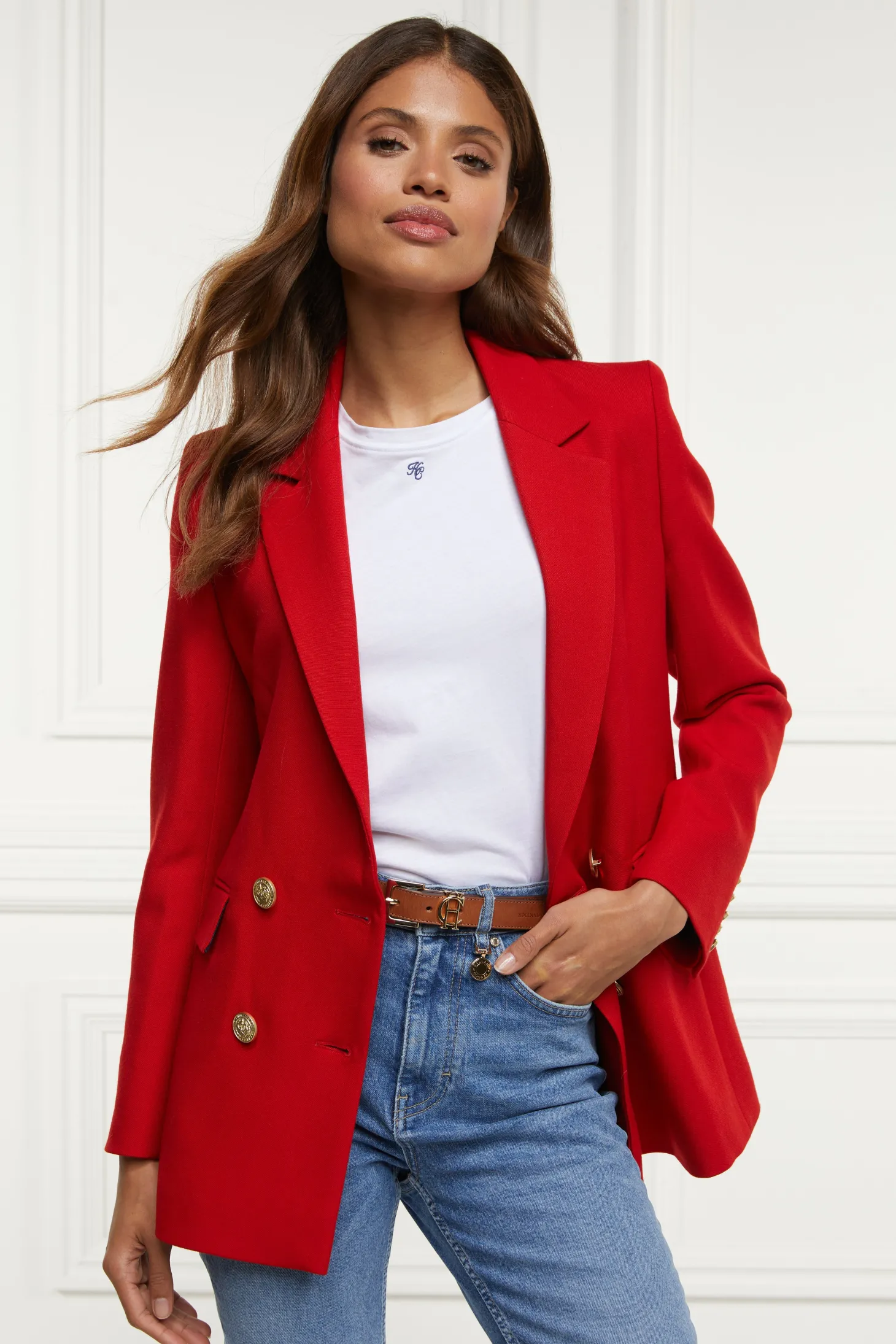 Women Holland Cooper Blazers | Tailoring | Double Breasted Blazer (Red Barathea)