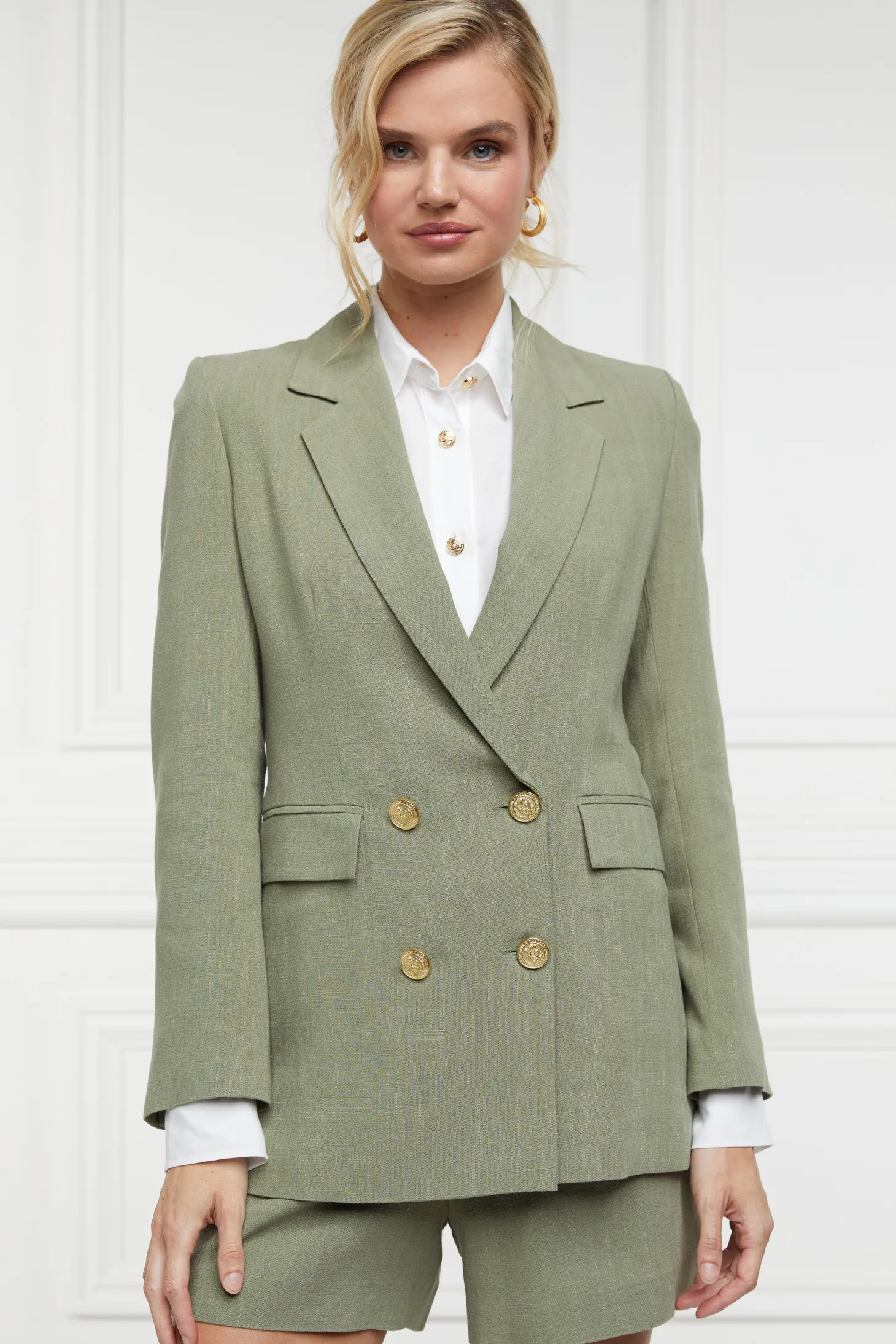 Women Holland Cooper Blazers | Tailoring | Double Breasted Blazer (Sage Linen)