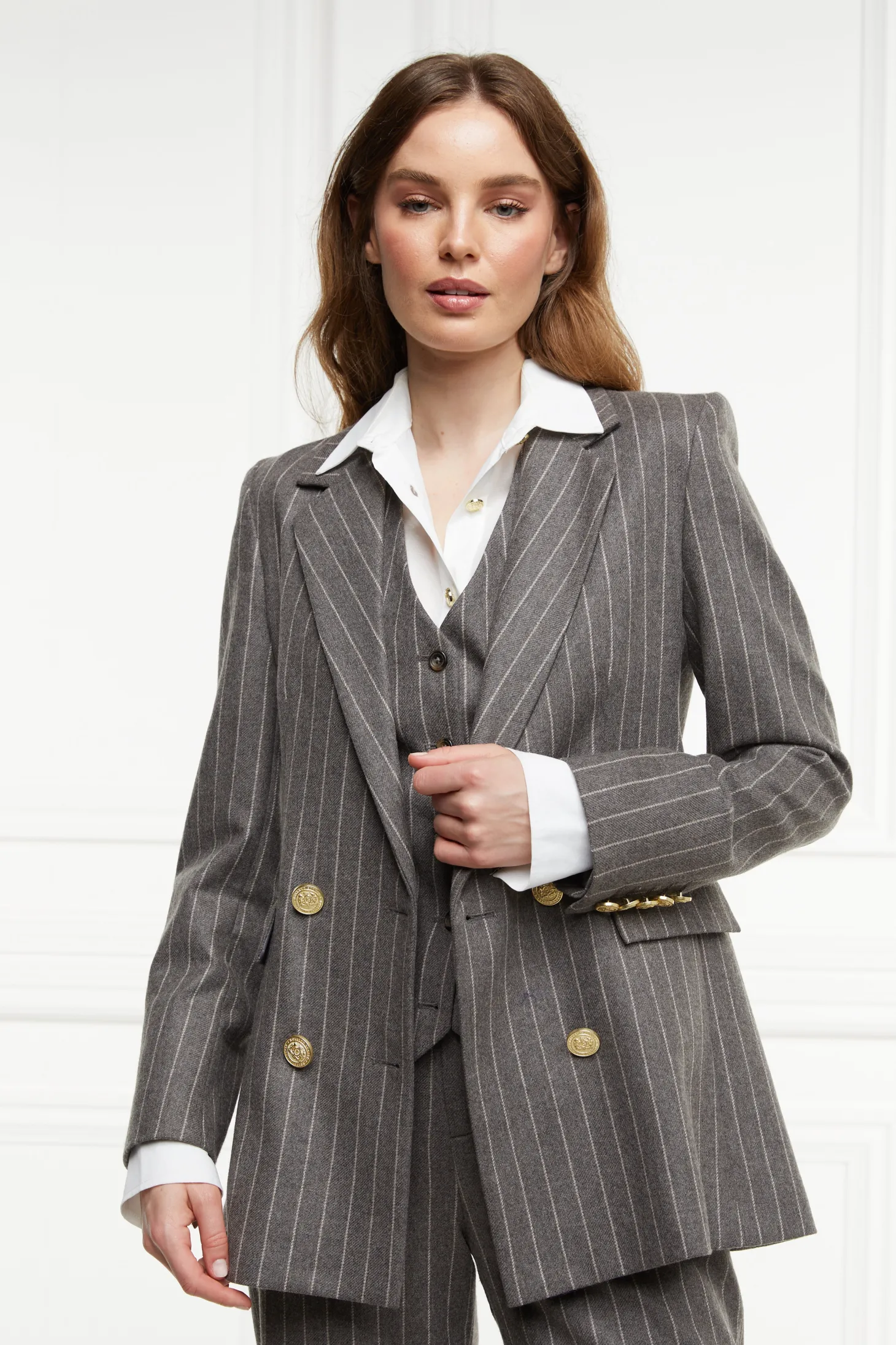 Women Holland Cooper Blazers | Tailoring | Double Breasted Blazer (Soft Grey Pinstripe)