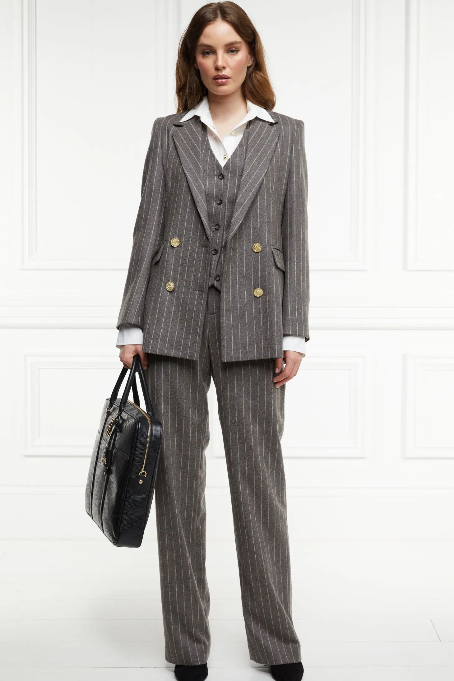 Women Holland Cooper Blazers | Tailoring | Double Breasted Blazer (Soft Grey Pinstripe)