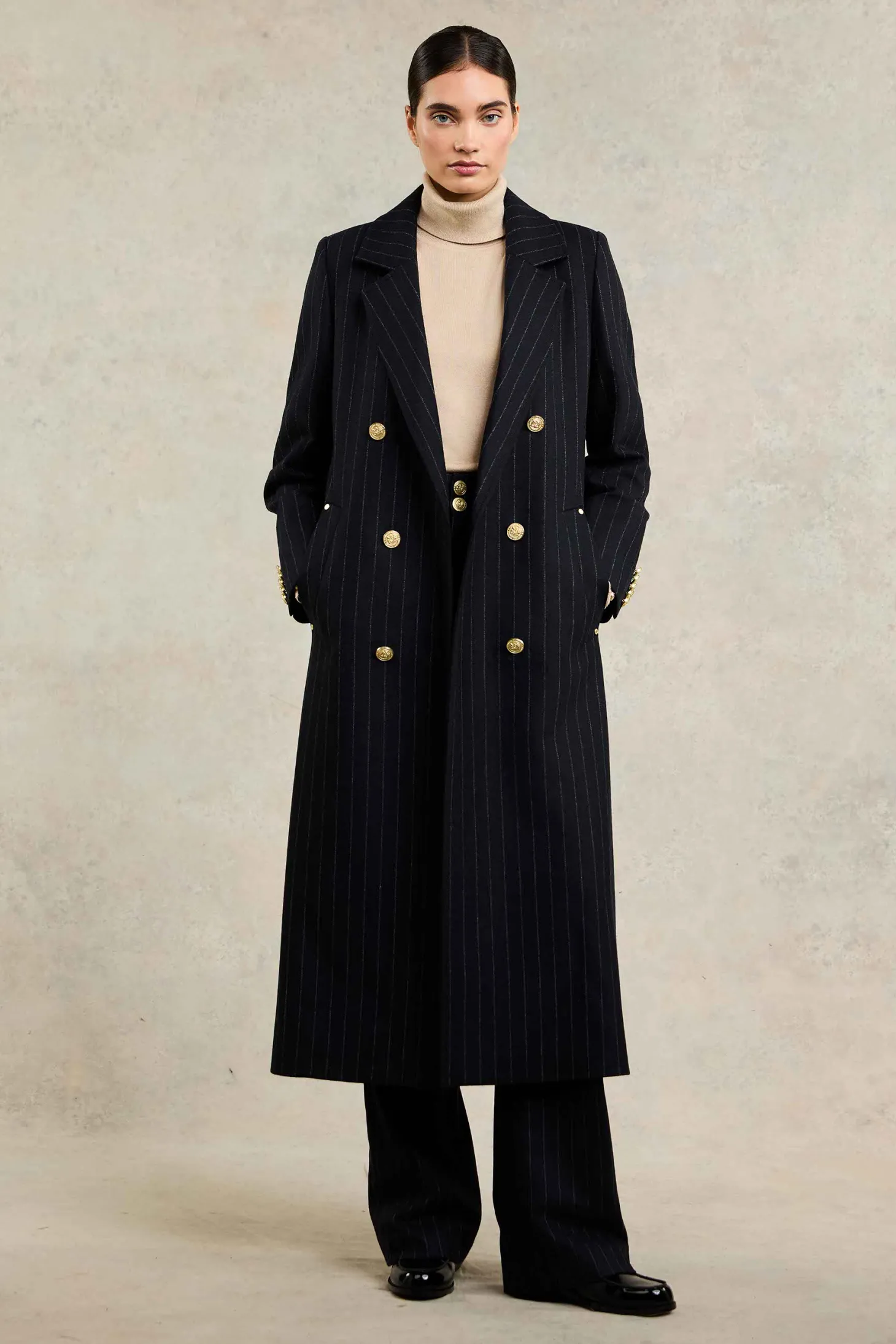 Women Holland Cooper Tailoring | Coats | Double Breasted Coat (Dark Navy Pinstripe)