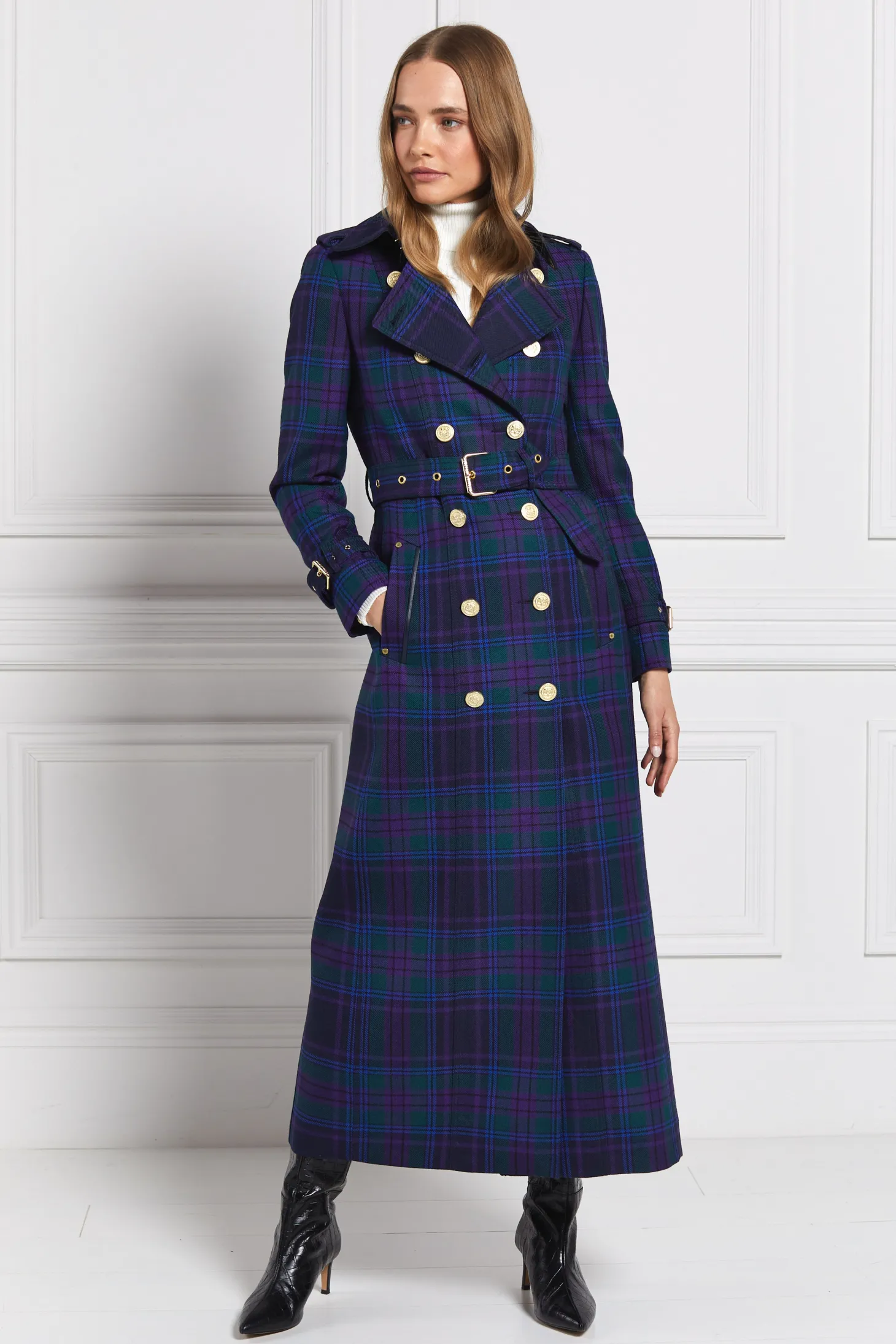 Women Holland Cooper Trench Coats | Coats | Full Length Marlborough Trench Coat (Heather Tartan)