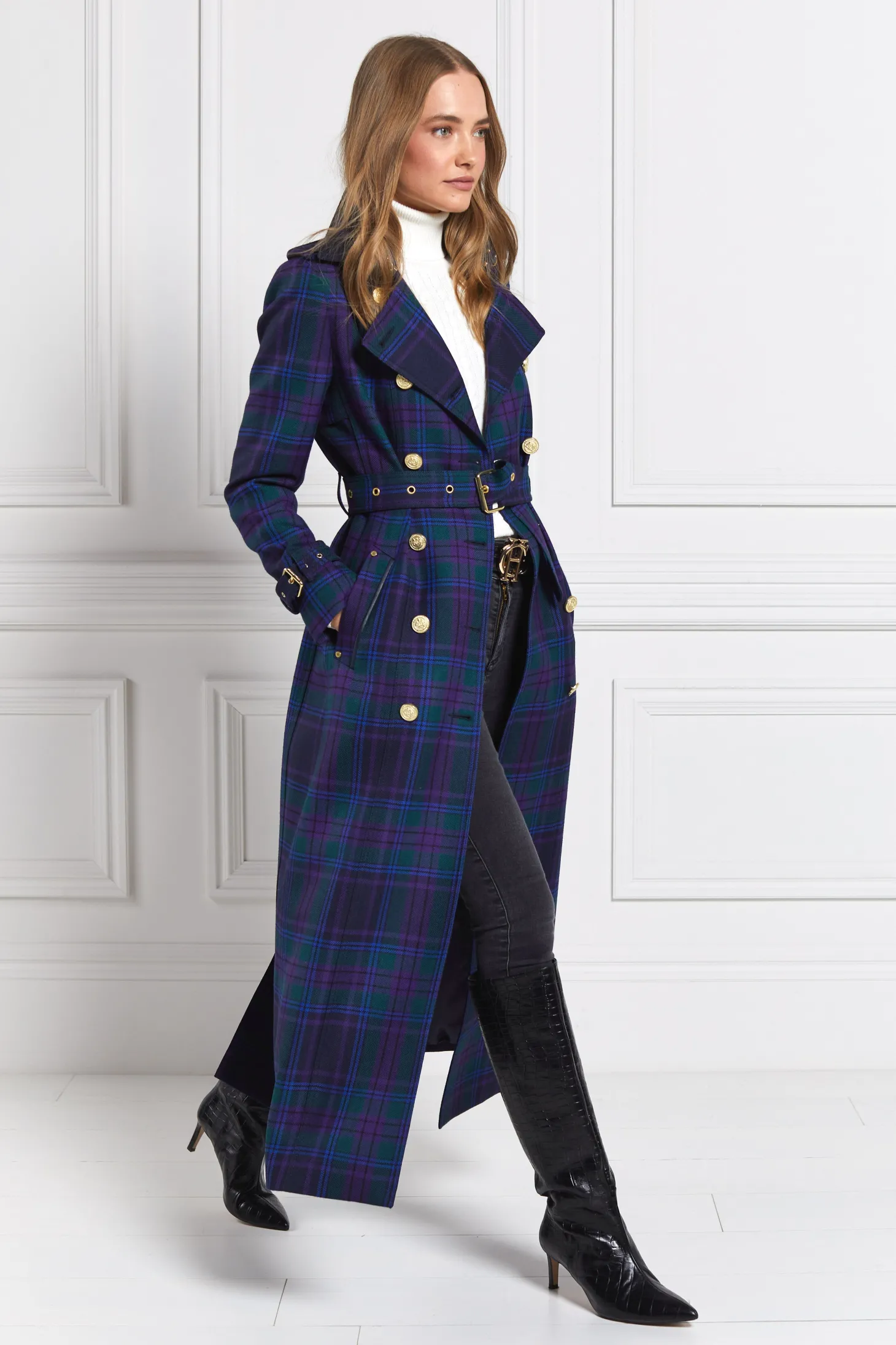 Women Holland Cooper Trench Coats | Coats | Full Length Marlborough Trench Coat (Heather Tartan)