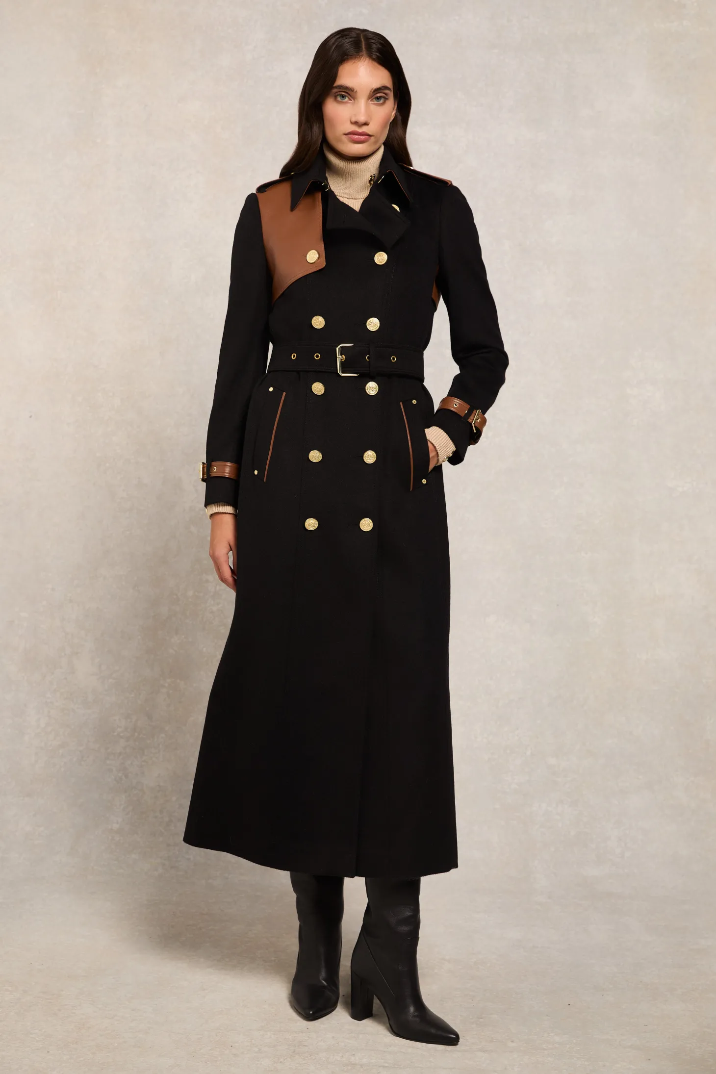 Women Holland Cooper Trench Coats | Coats | Full Length Marlborough Trench Coat (Soft Black Tan)