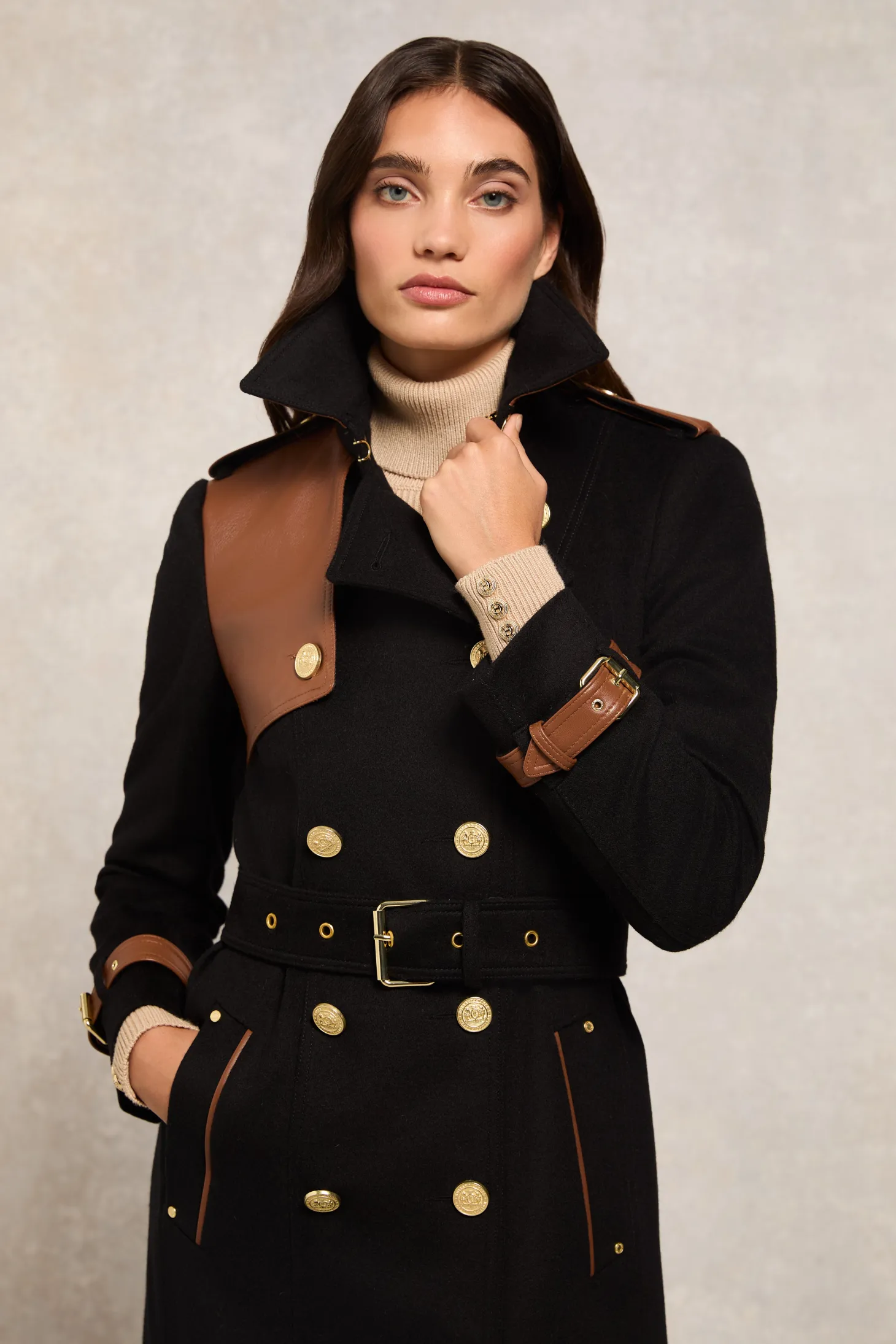 Women Holland Cooper Trench Coats | Coats | Full Length Marlborough Trench Coat (Soft Black Tan)