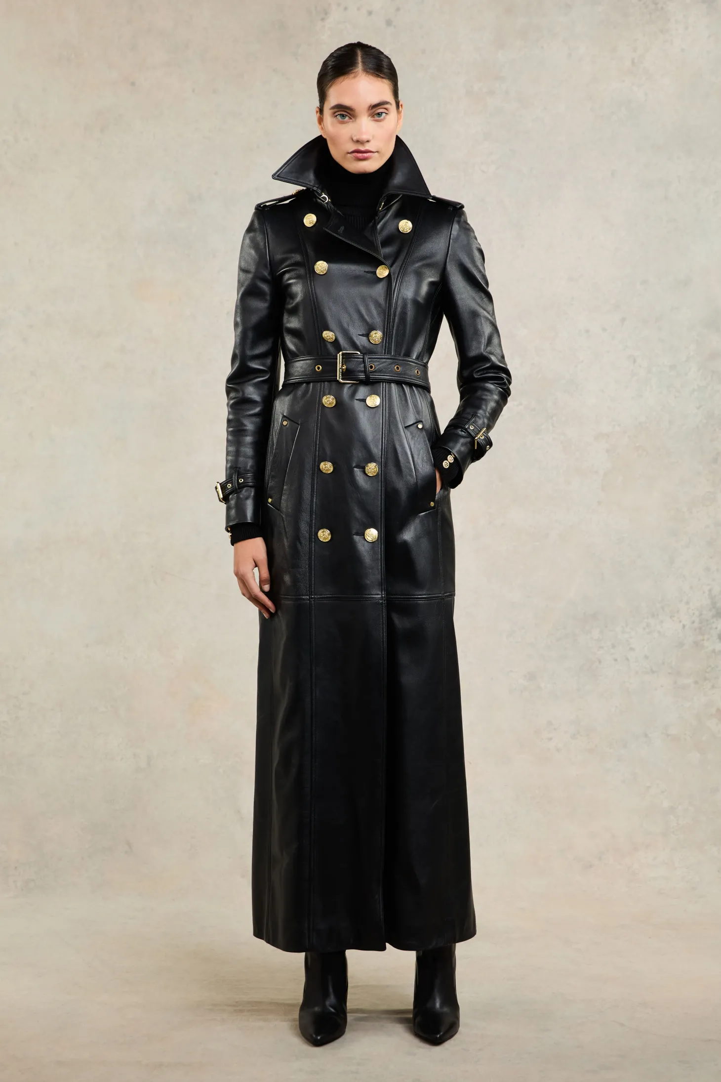 Women Holland Cooper Trench Coats | Coats | Full Length Marlborough Trench Coat (Valencia Leather Black)