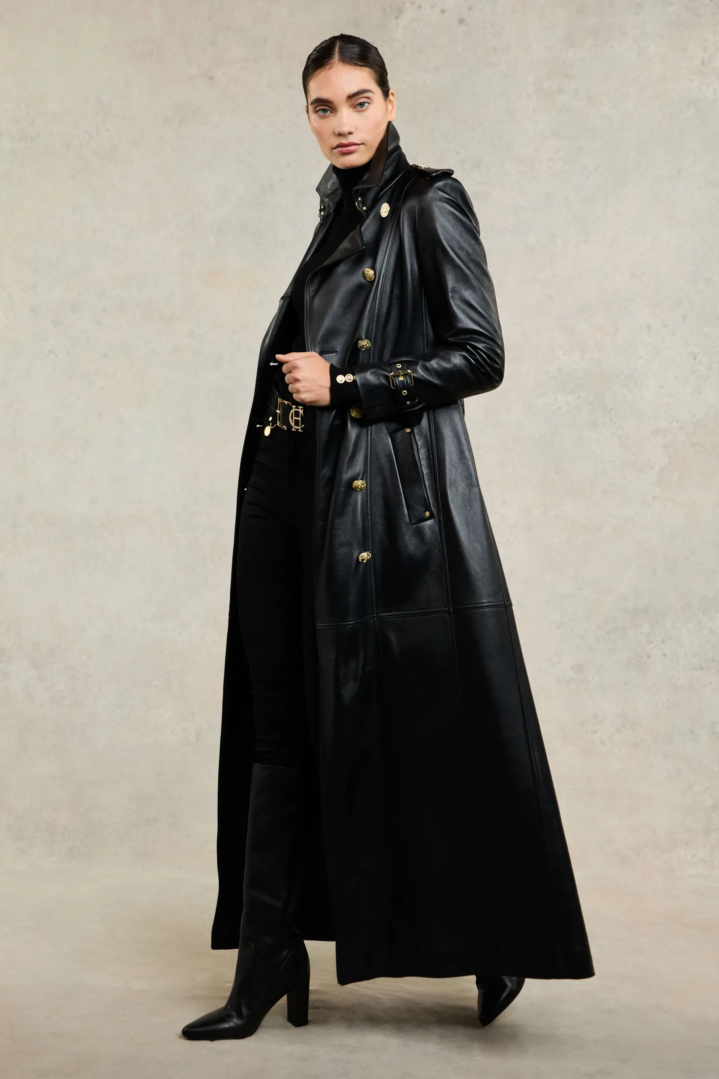 Women Holland Cooper Trench Coats | Coats | Full Length Marlborough Trench Coat (Valencia Leather Black)