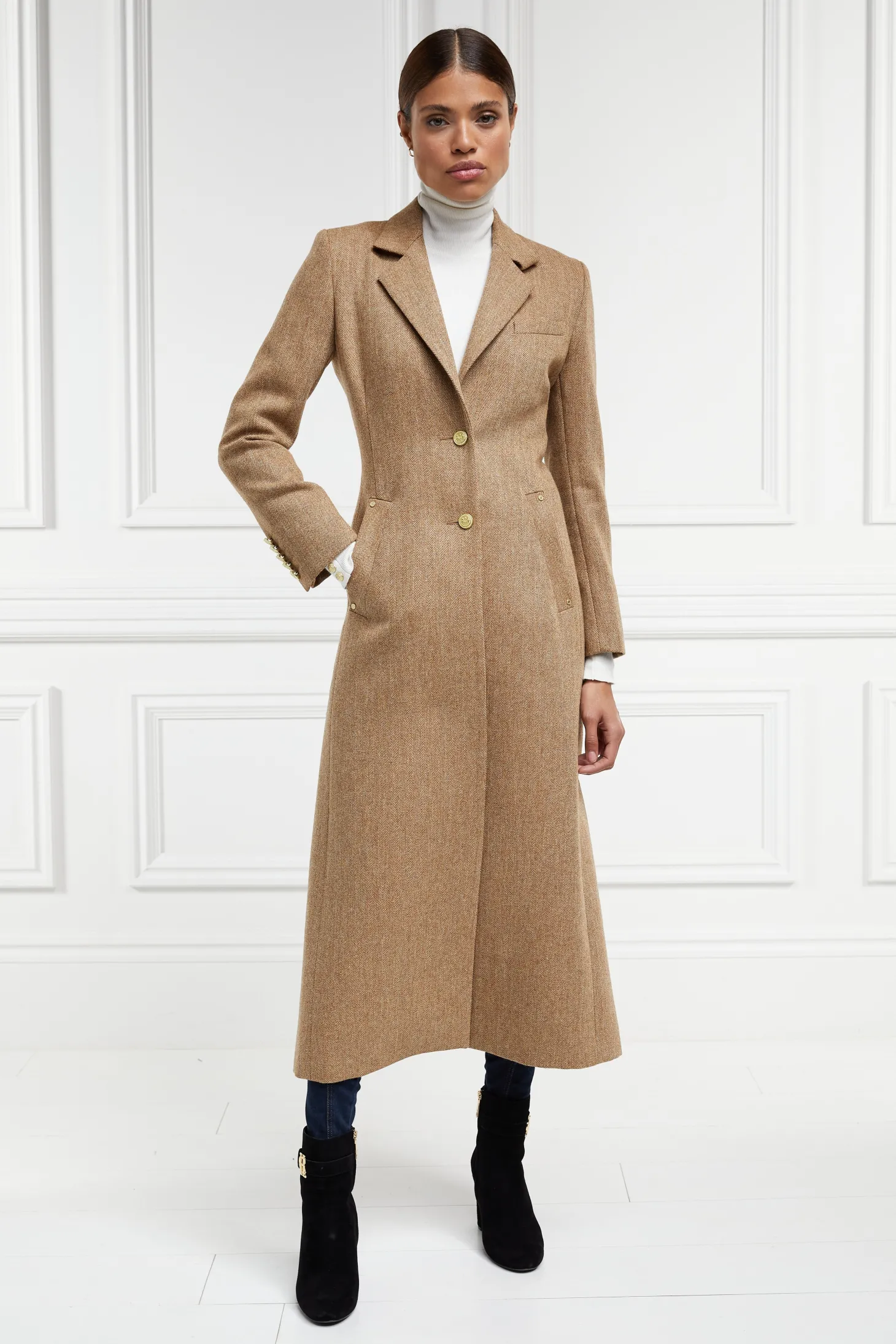 Women Holland Cooper Coats | Full Length Regency Coat (Brown Herringbone)