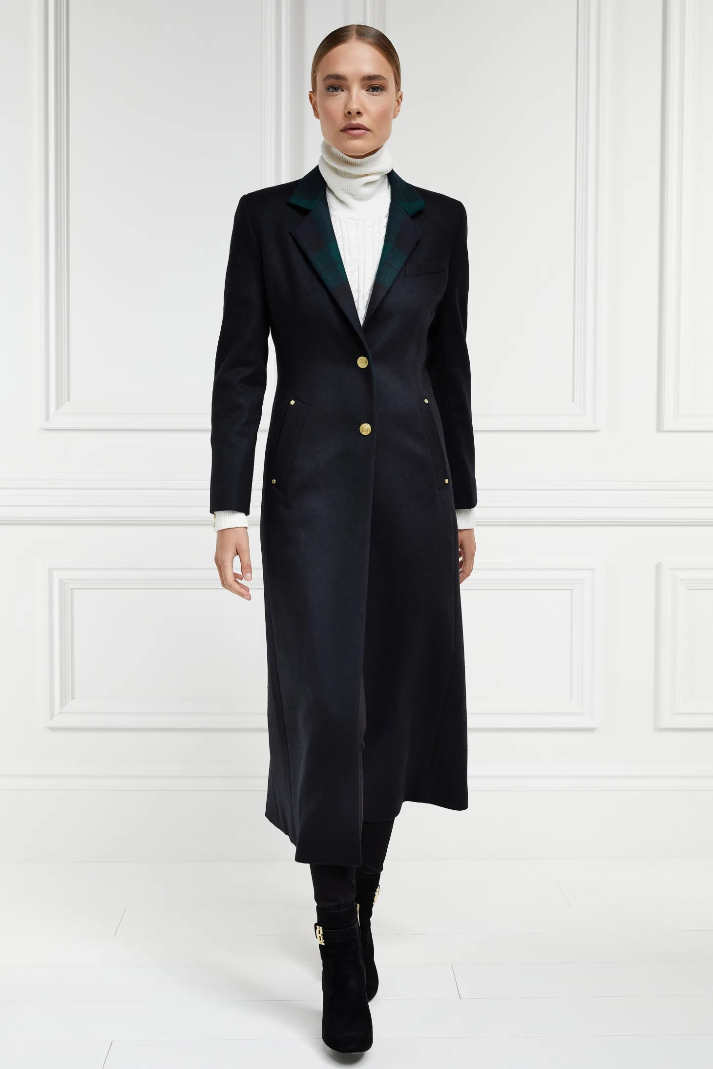 Women Holland Cooper Coats | Tailoring | Full Length Regency Coat (Soft Navy Blackwatch)