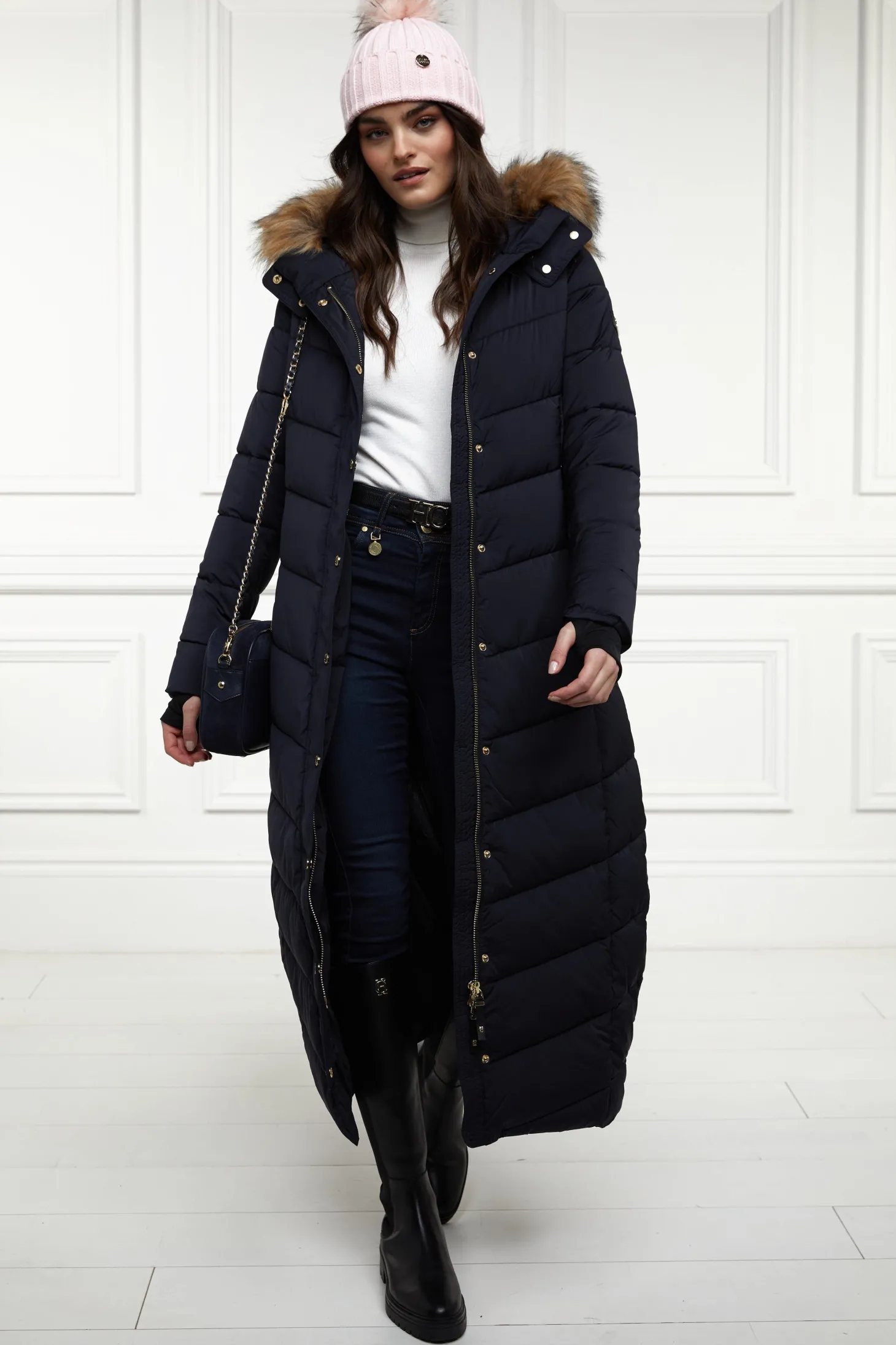 Women Holland Cooper Coats | Glacier Full Length Puffer (Ink Navy)