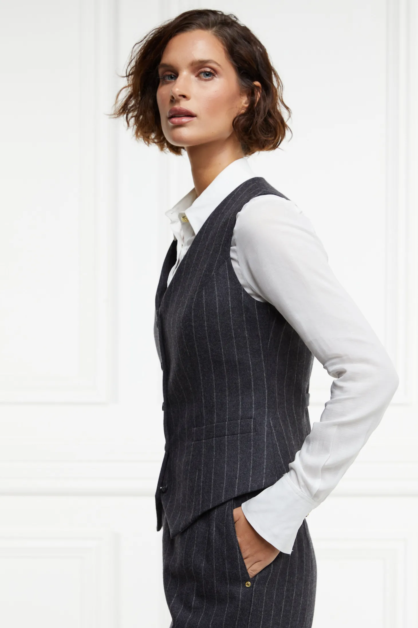 Women Holland Cooper Waistcoats | Tailoring | Hampton Waistcoat (Charcoal Pinstripe)