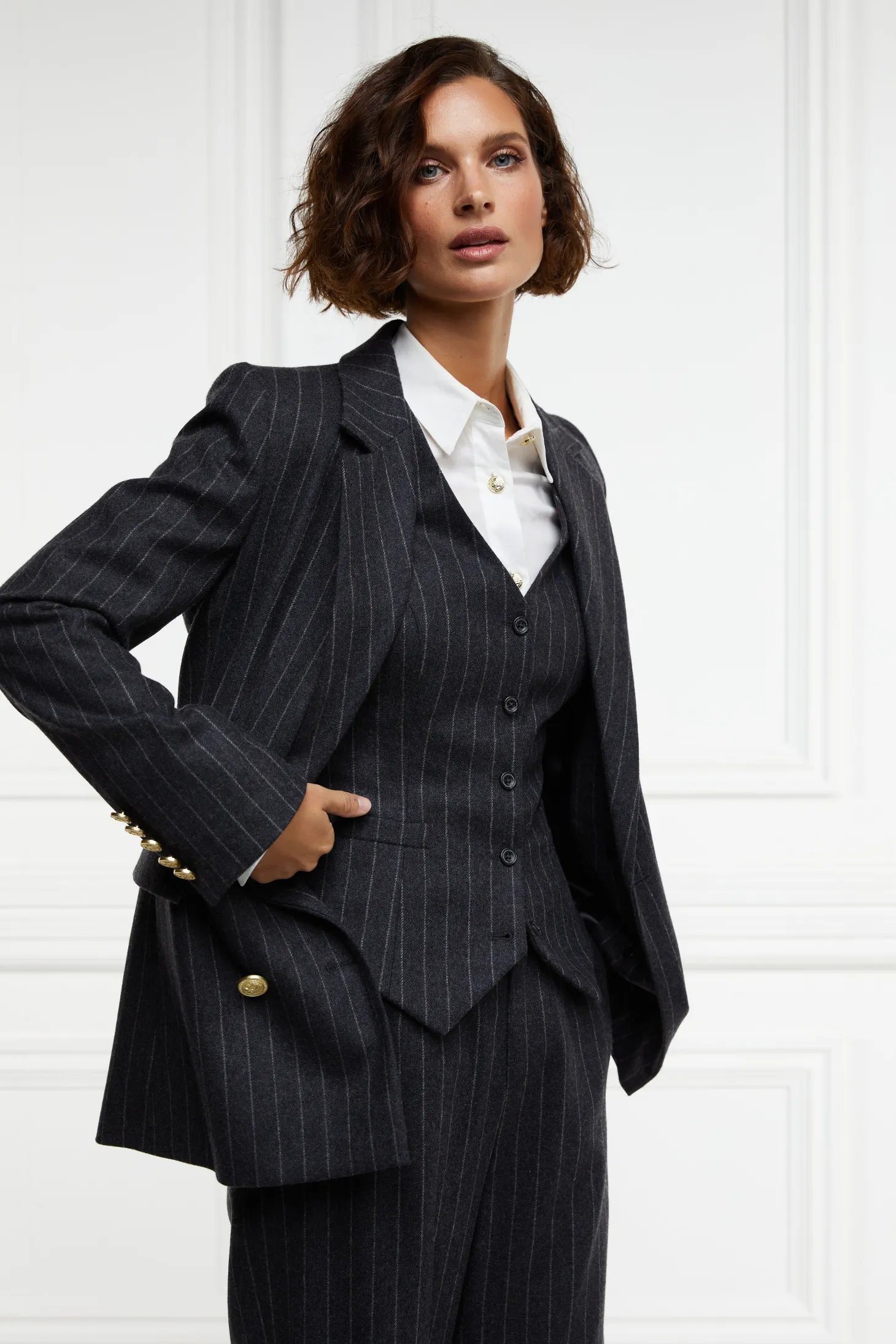 Women Holland Cooper Waistcoats | Tailoring | Hampton Waistcoat (Charcoal Pinstripe)