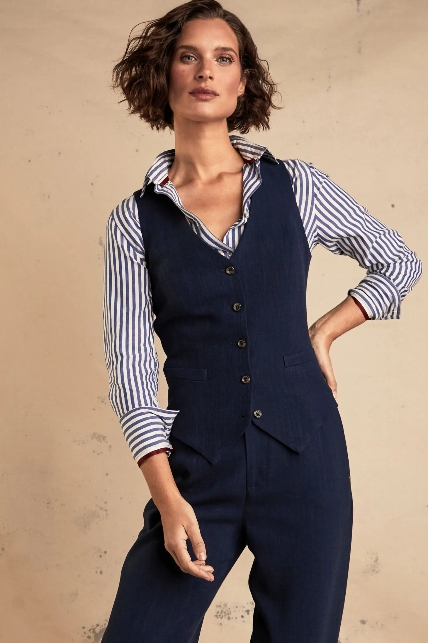 Women Holland Cooper Waistcoats | Tailoring | Hampton Waistcoat (Navy Linen)