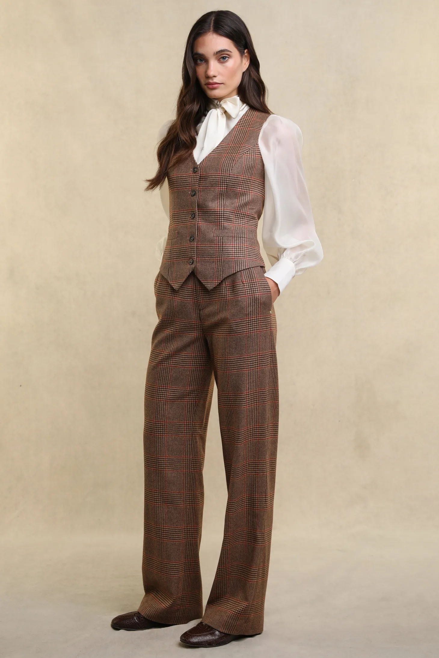 Women Holland Cooper Trousers | Tailoring | High Waisted Straight Trouser (Clarence Check Merlot)