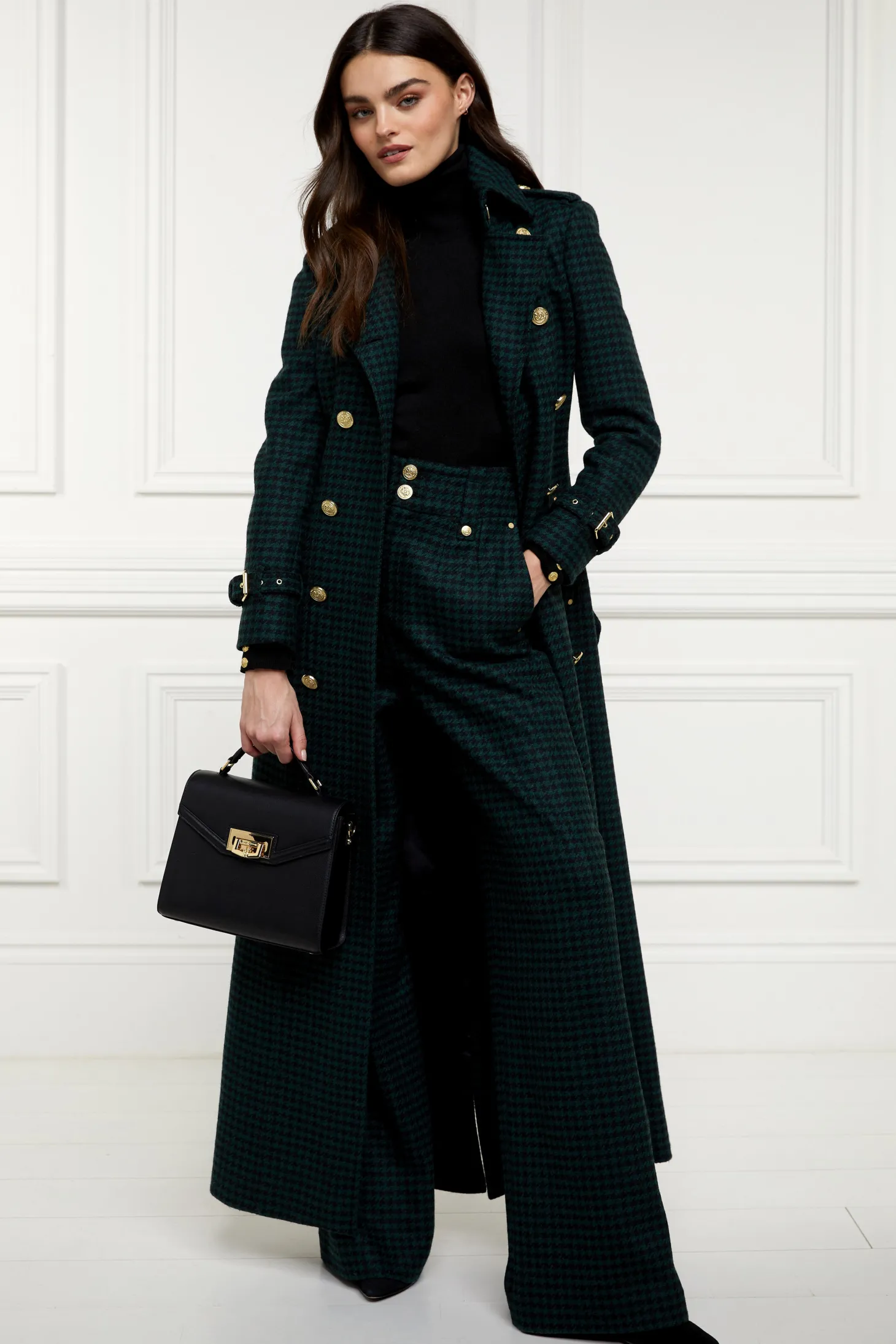 Women Holland Cooper Trousers | Tailoring | High Waisted Straight Trouser (Emerald Houndstooth)