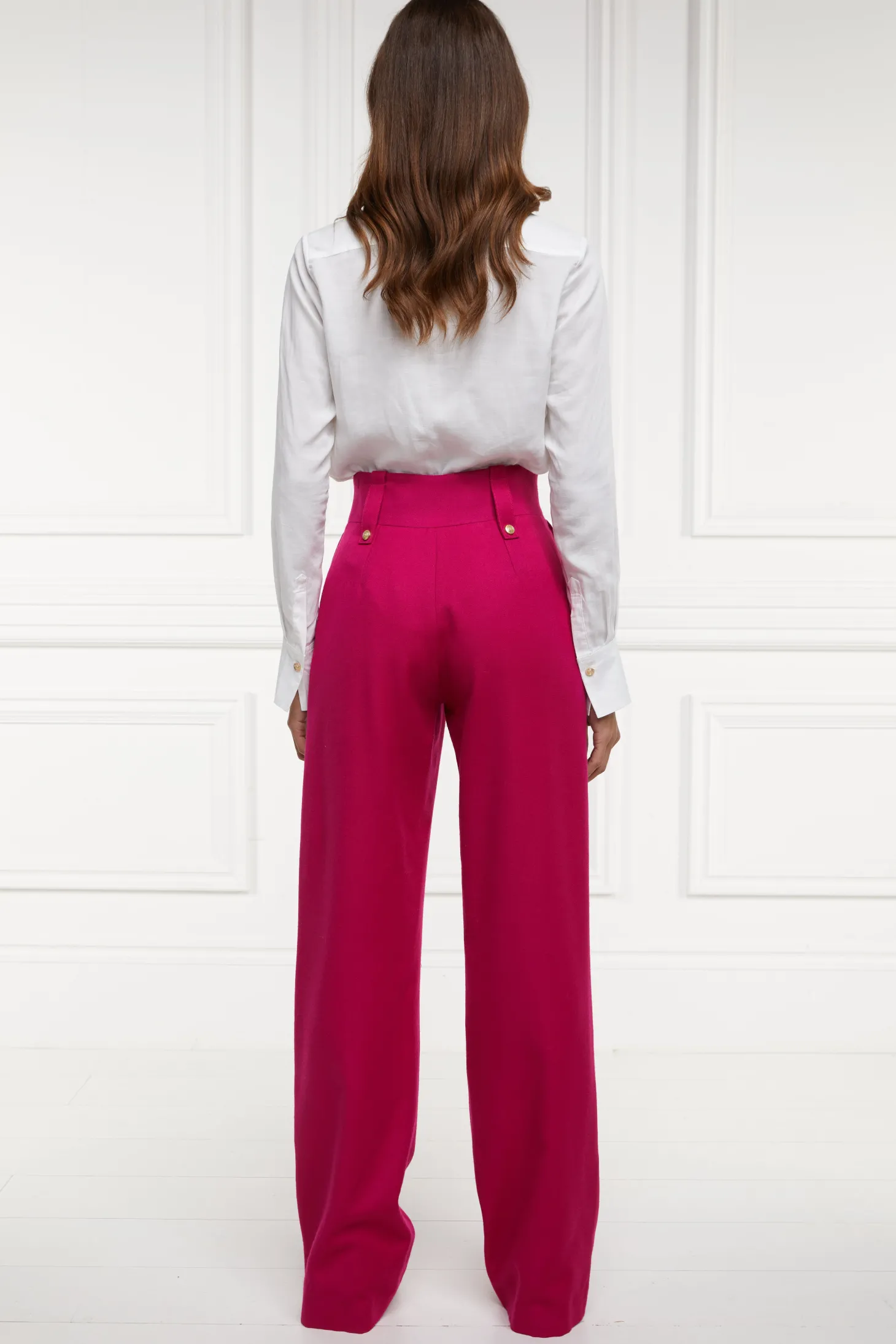 Women Holland Cooper Trousers | Tailoring | High Waisted Straight Trouser (Hot Pink Barathea)