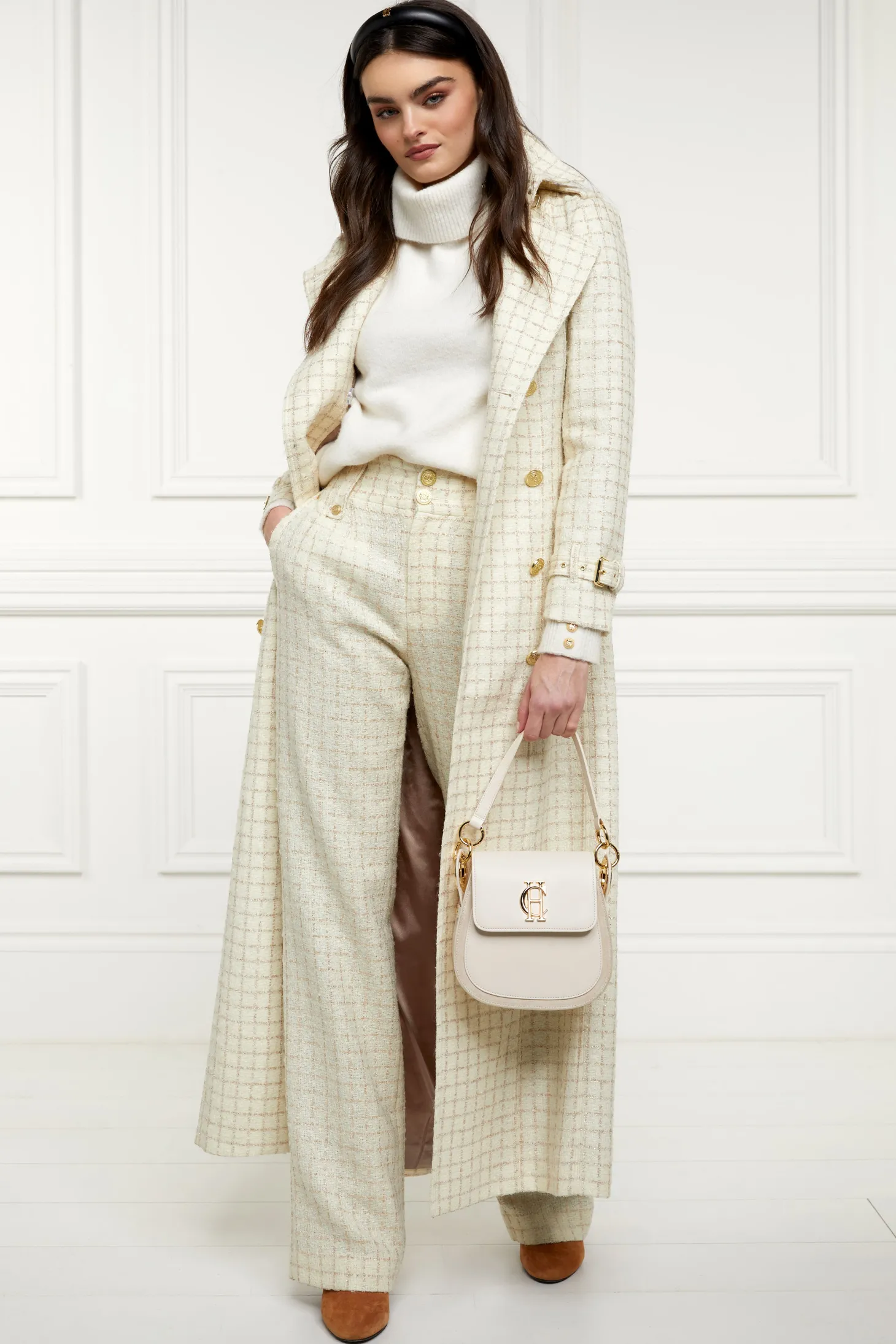 Women Holland Cooper Trousers | Tailoring | High Waisted Straight Trouser (Ivory Sparkle Tweed)