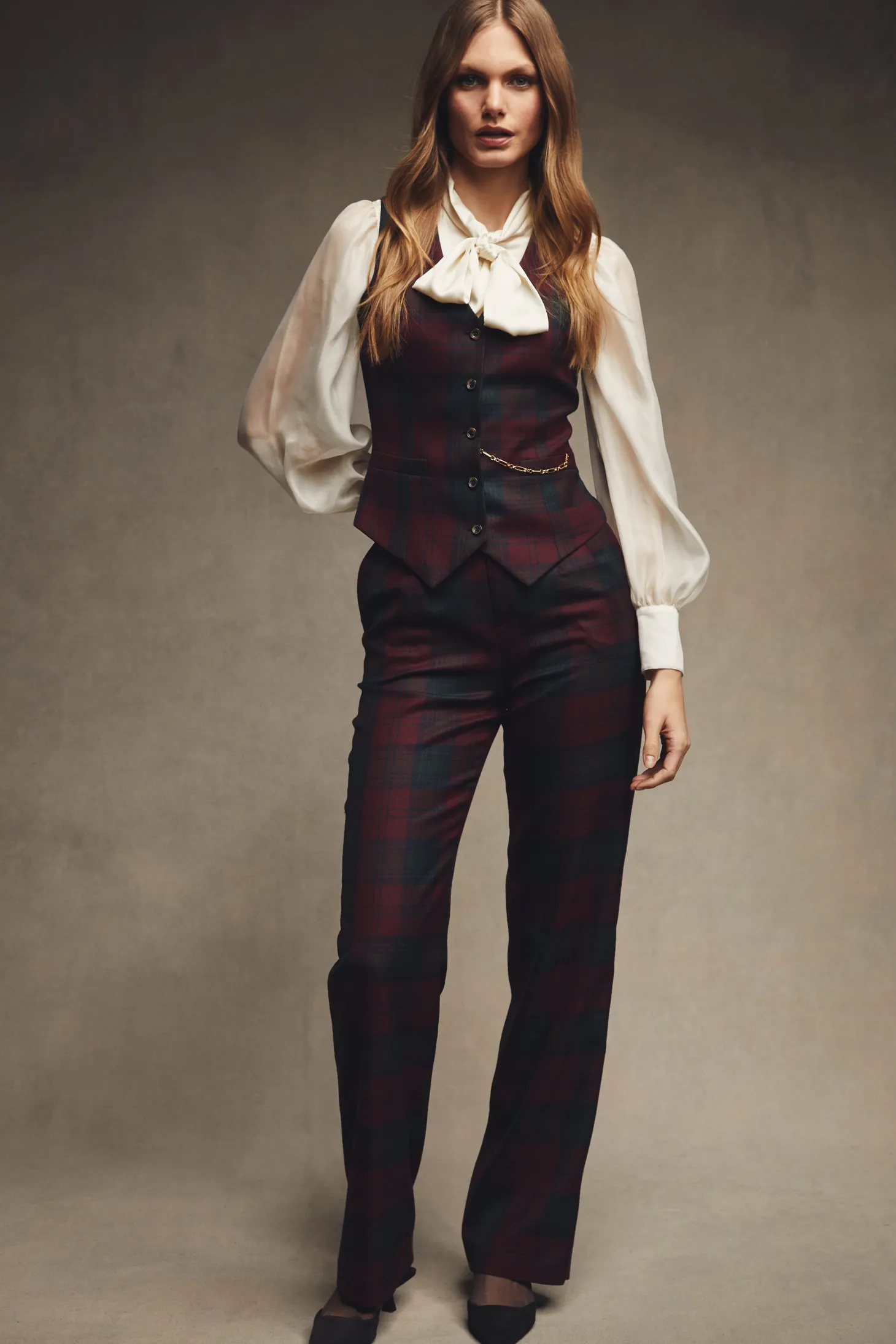 Women Holland Cooper Trousers | Tailoring | High Waisted Straight Trouser (Mulberry Tartan)