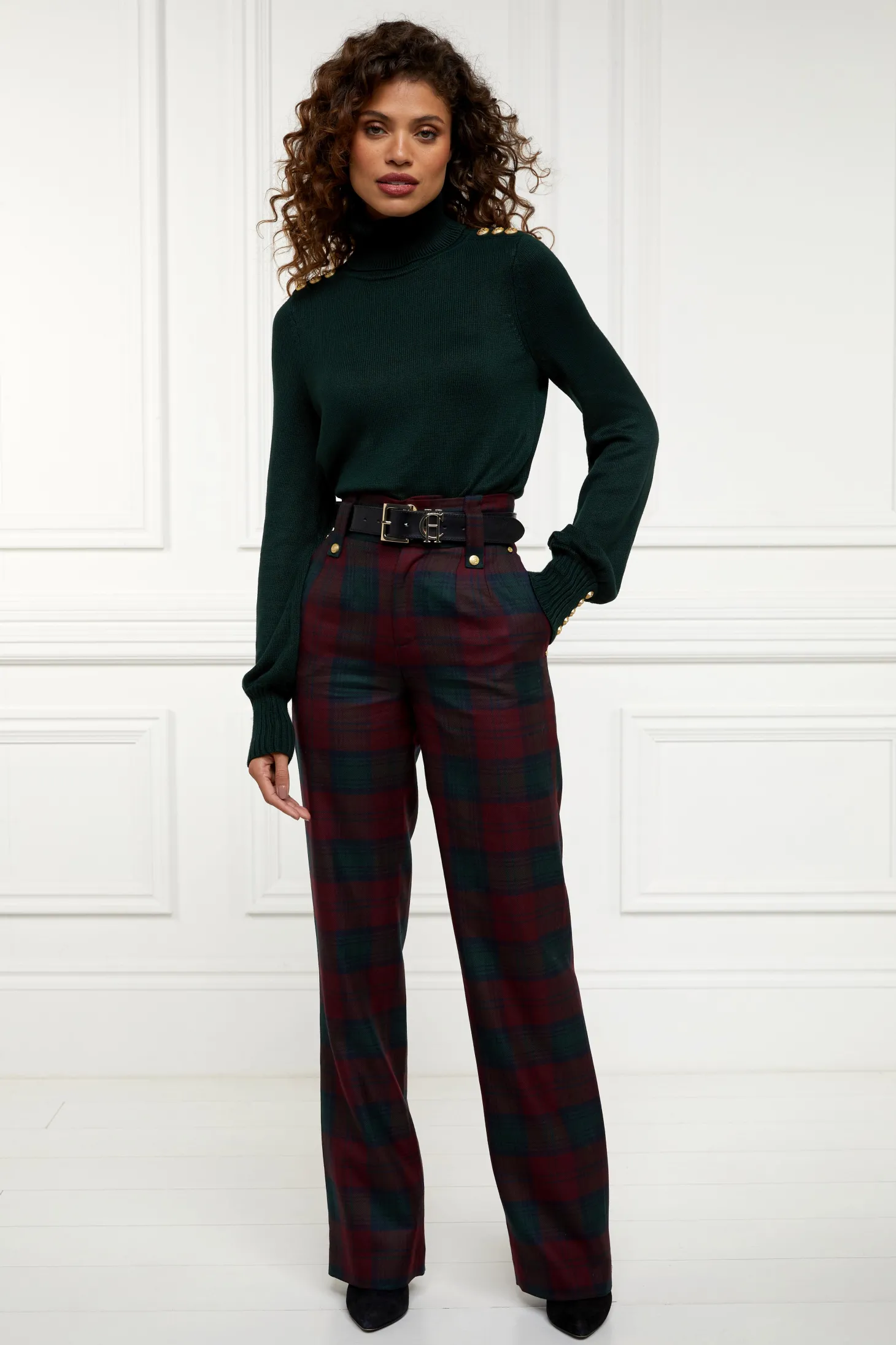 Women Holland Cooper Trousers | Tailoring | High Waisted Straight Trouser (Mulberry Tartan)