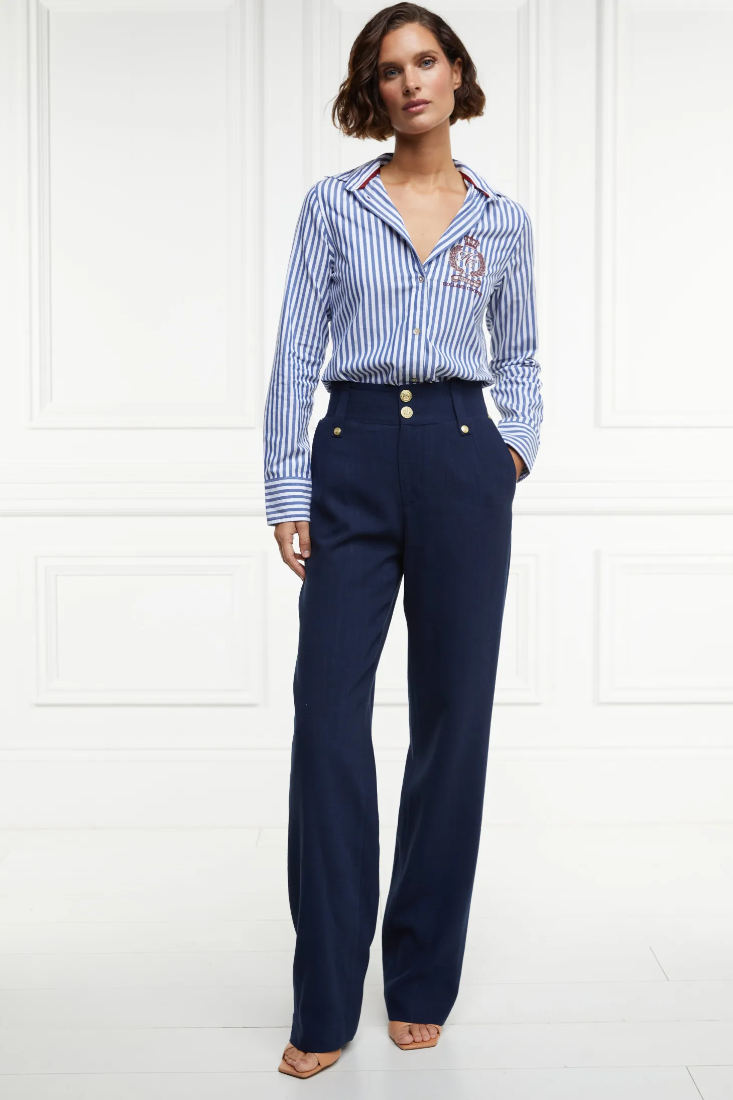 Women Holland Cooper Trousers | Tailoring | High Waisted Straight Trouser (Navy Linen)