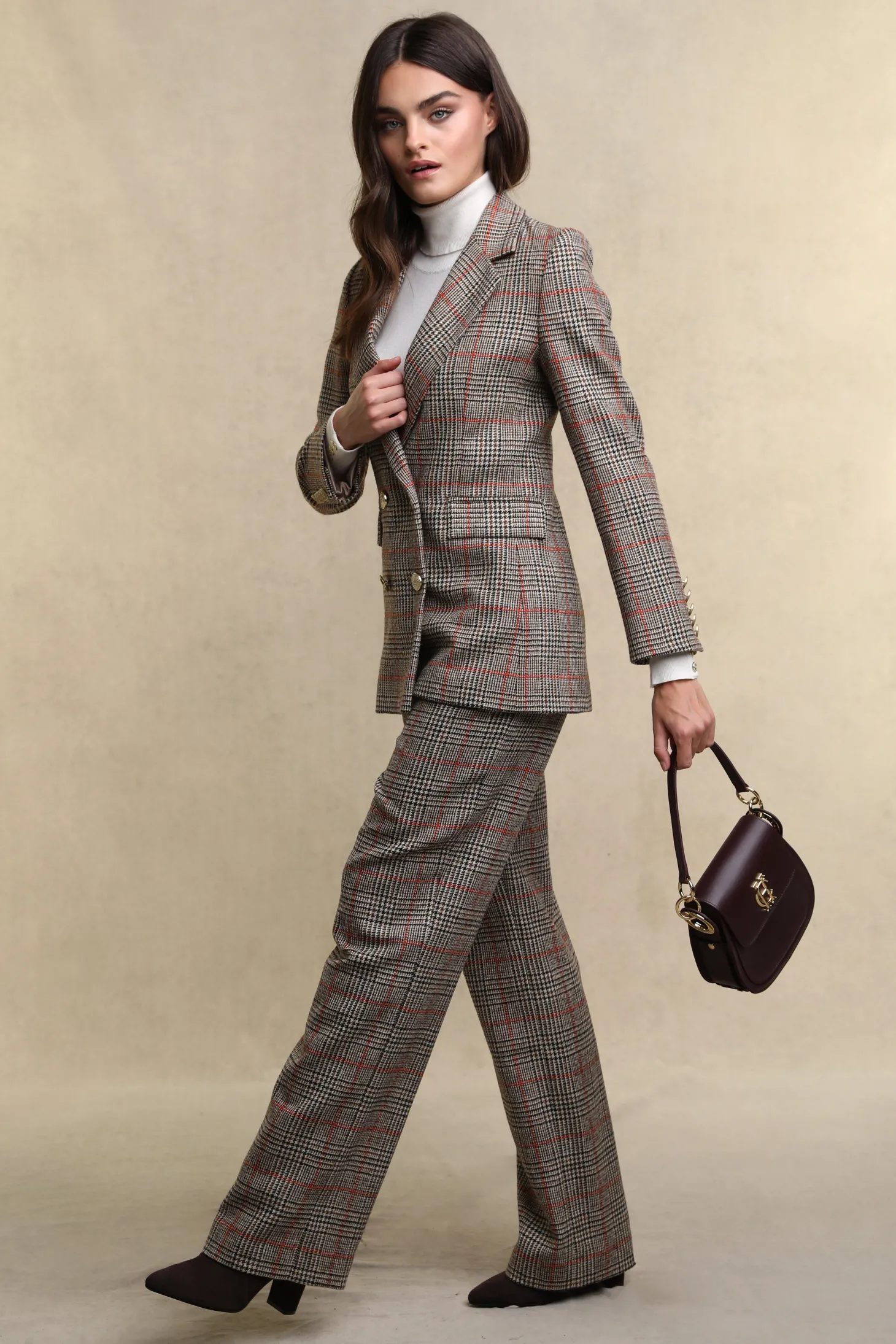 Women Holland Cooper Trousers | Tailoring | High Waisted Straight Trouser (Orange Windsor)