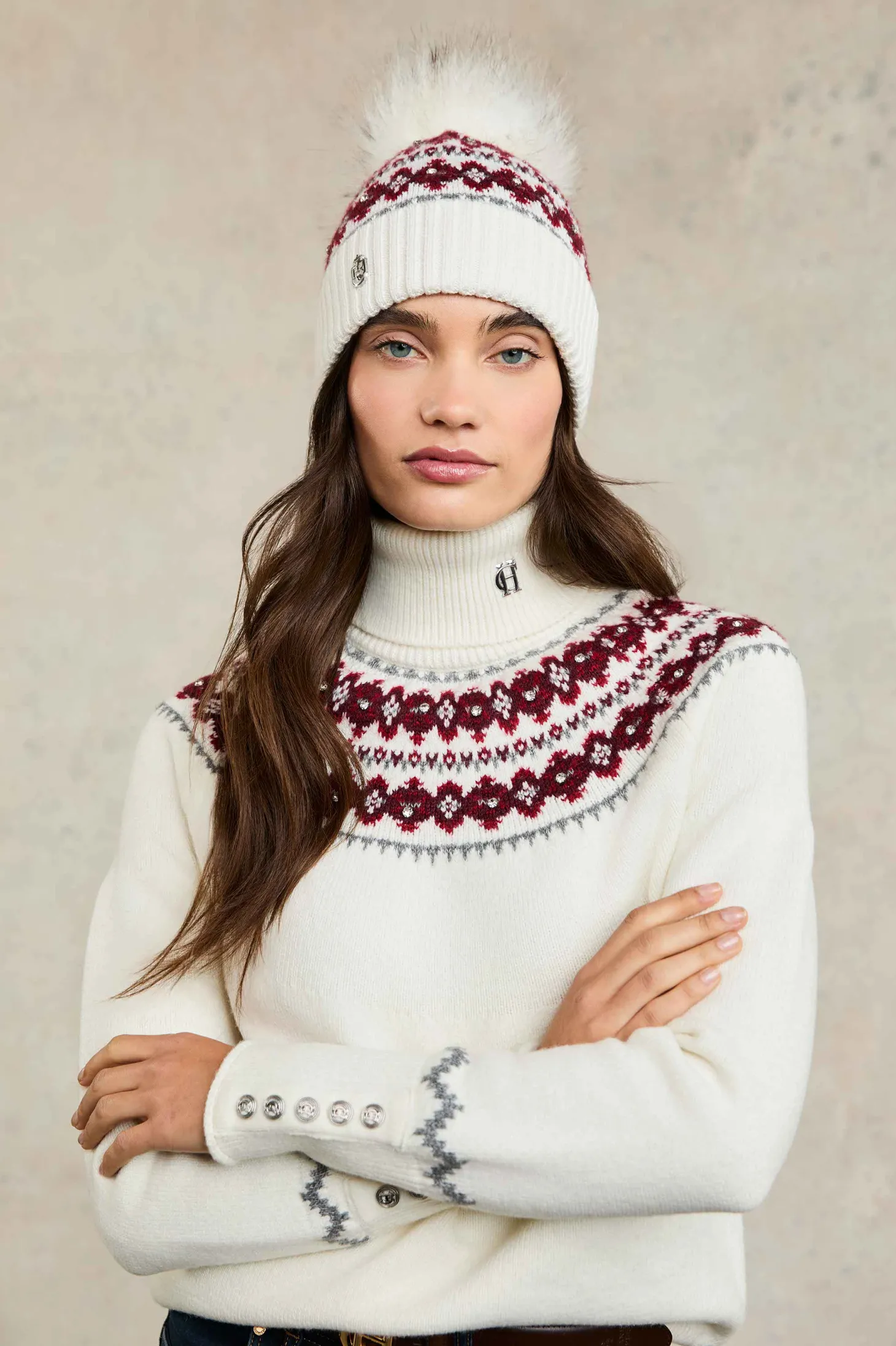 Women Holland Cooper Hats & Headbands | Hats & Headbands | Jennifer Fairisle Bobble Hat