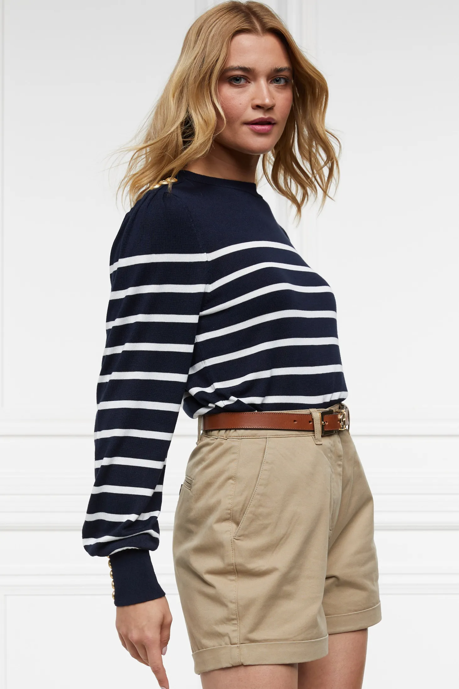 Women Holland Cooper Knitwear | Kelsie Crew Neck Knit (Ink Navy Stripe)